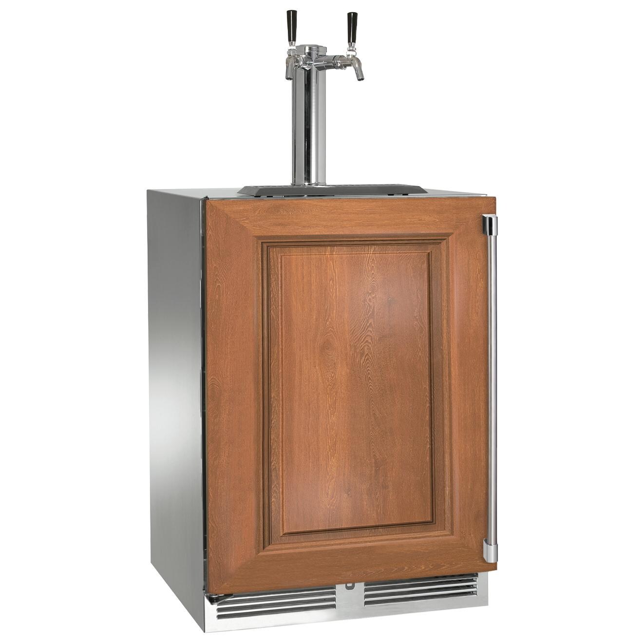 Perlick HC24TO-4-2L-2 24-Inch C-Series Two Tap Stainless Steel Panel Ready Outdoor Beverage Dispenser - Left Hinged - Custom Dark Wood Panel thumbnail