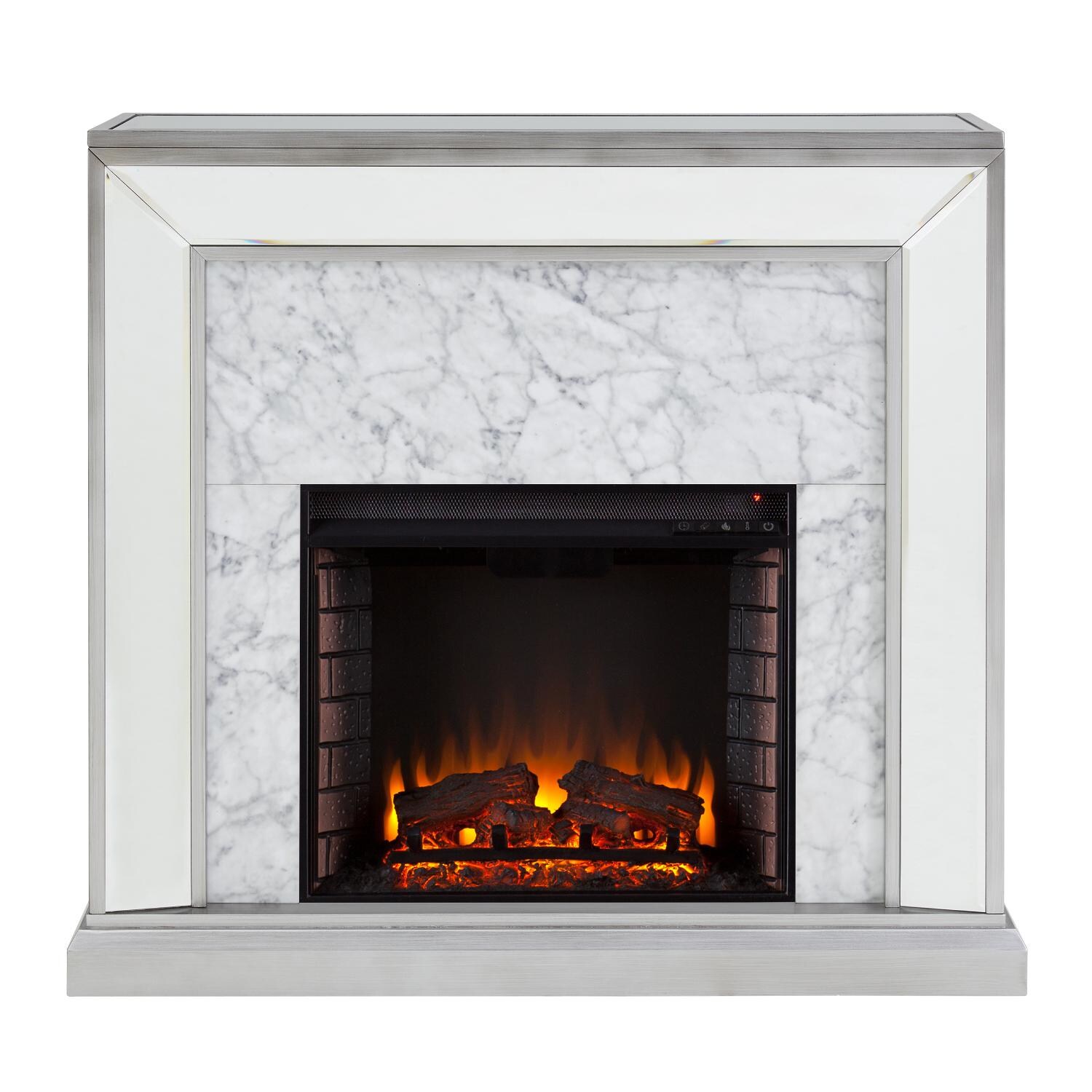 Southern Enterprises FE1027359 Trandling 44-Inch Electric Fireplace - Antique Silver W/ Faux Marble & Mirrored Surround - Front View thumbnail