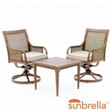 Arabella 3 Piece Aluminum Outdoor Bistro Set W/ Swivel Rocker Dining Chairs & Sunbrella Cast Ash Cushions By Lakeview Outdoor Designs image