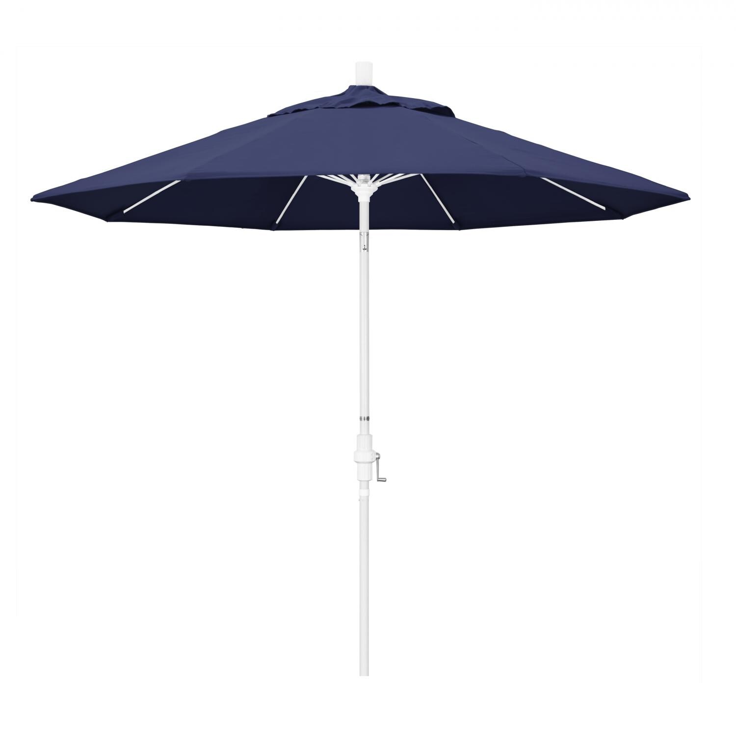 California Umbrella 9 Ft Octagonal Aluminum Collar Tilt Patio Umbrella W/ Crank Lift & Fiberglass Ribs - Matted White Frame / Olefin Navy Blue Canopy thumbnail
