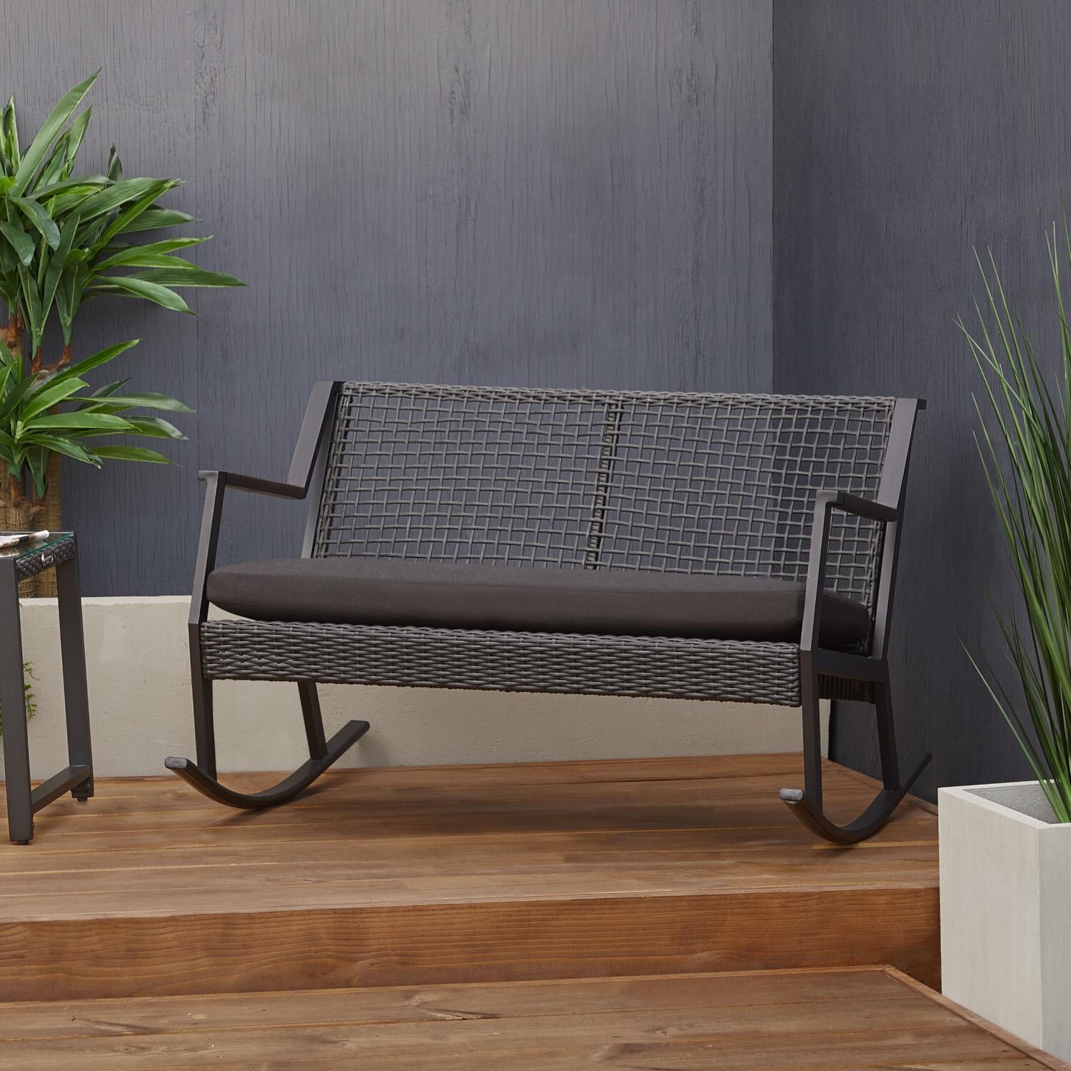 Lakeview Rustic Bay Black Aluminum Rocker Bench - Lifestyle thumbnail