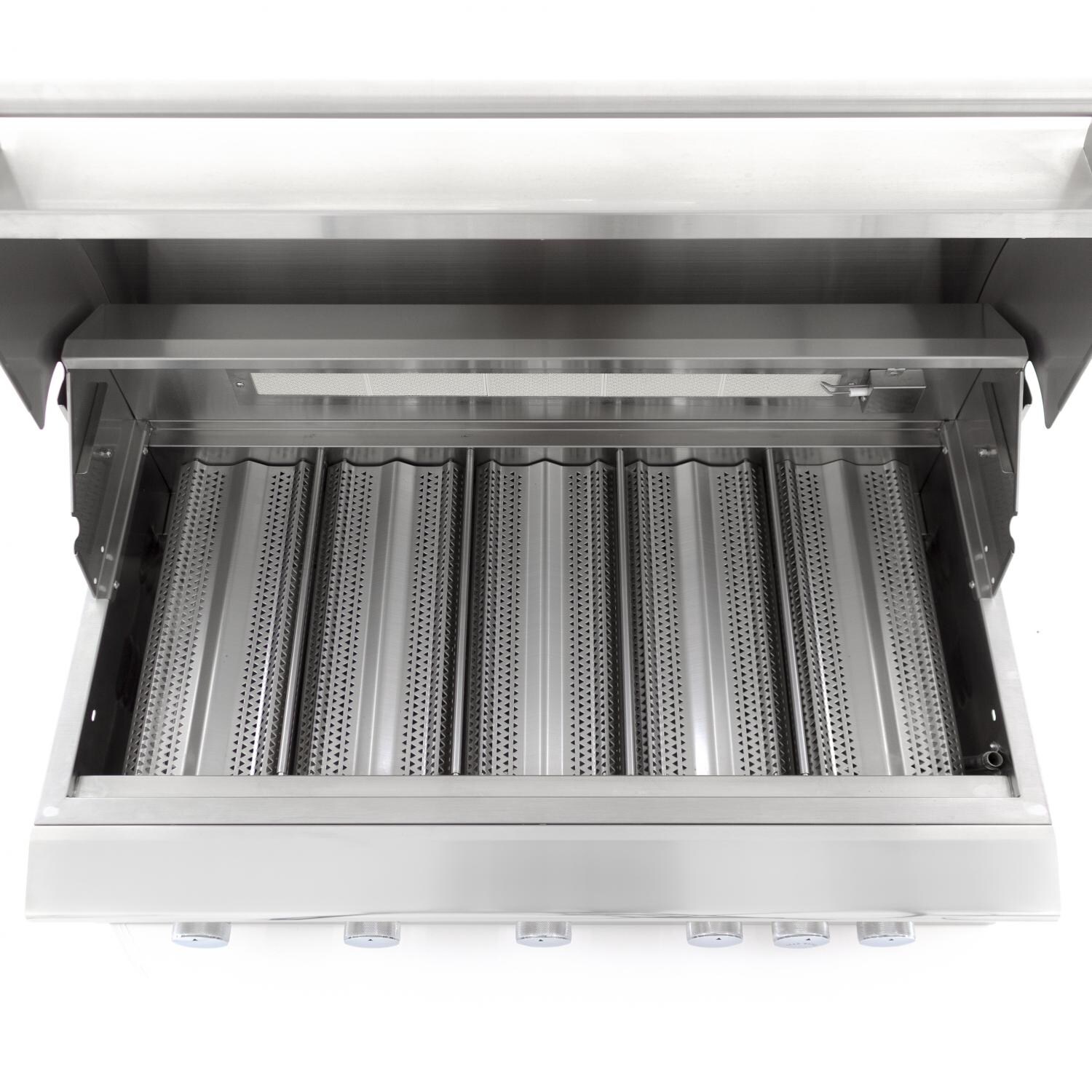 Blaze Limited Edition 40-Inch 5-Burner Built-In Gas Grill With Rear Infrared Burner - Top View of Stainless Steel Flame Tamers thumbnail