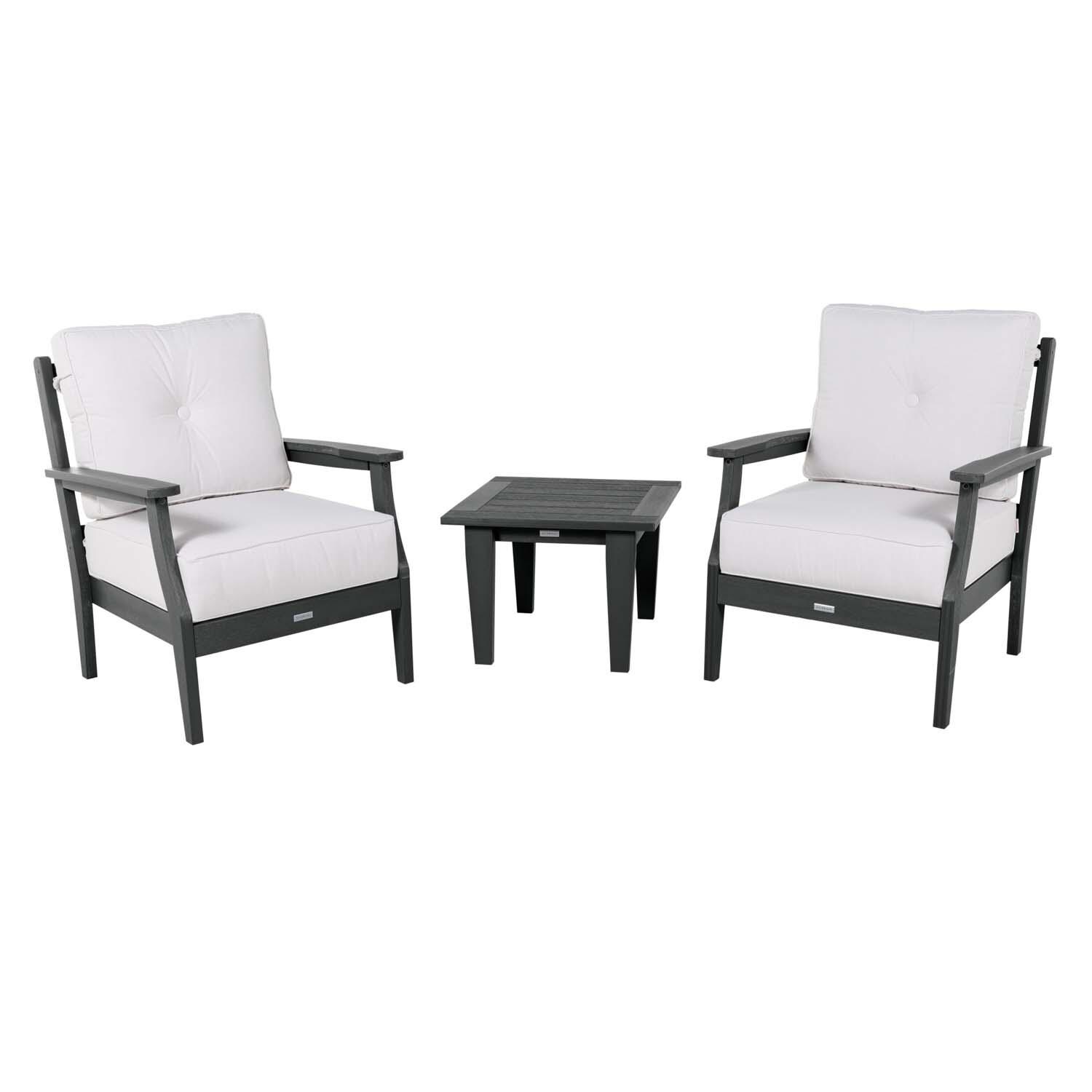 Blushing Bay 3 Pc Recycled Plastic Seating Set in Bliss Linen/Black by Lakeview Outdoor Designs - White Background thumbnail