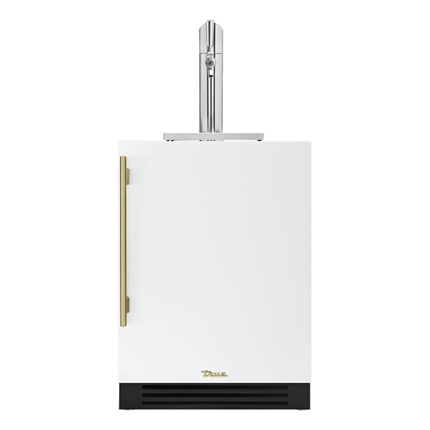 True TUR-24BD-R-OP-C~DSK-030-H01 24 Inch Right Hinge Outdoor Single Tap Beverage Dispenser - Matte White w/ Brass Handle - White Background thumbnail