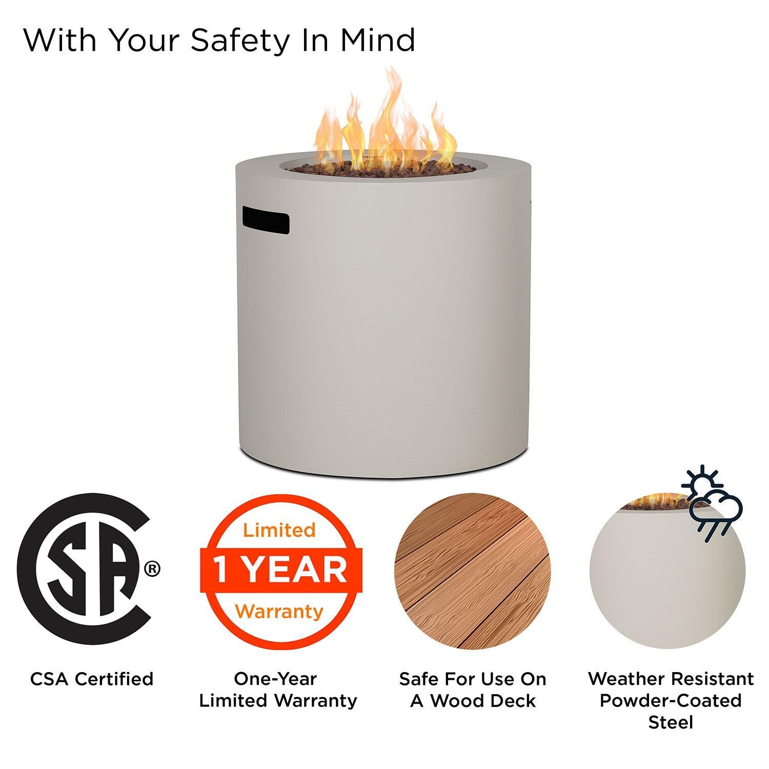 Elysian 24-in Round Steel Propane Fire Pit Table w/ Hidden Propane Tank in Light Sand by Lakeview Outdoor Designs - Safety - Detail thumbnail