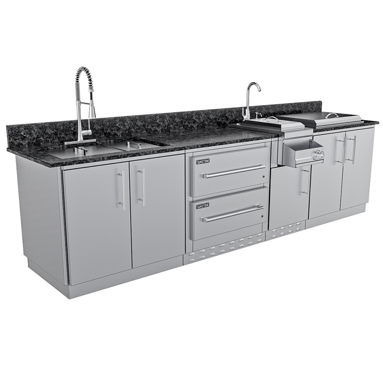 Sunstone Grills SCPGALLEY10.8-NG Galley 10 1/2 Ft Outdoor Kitchen Island w/ Sink, Door & Drawer - Angled - White Background thumbnail