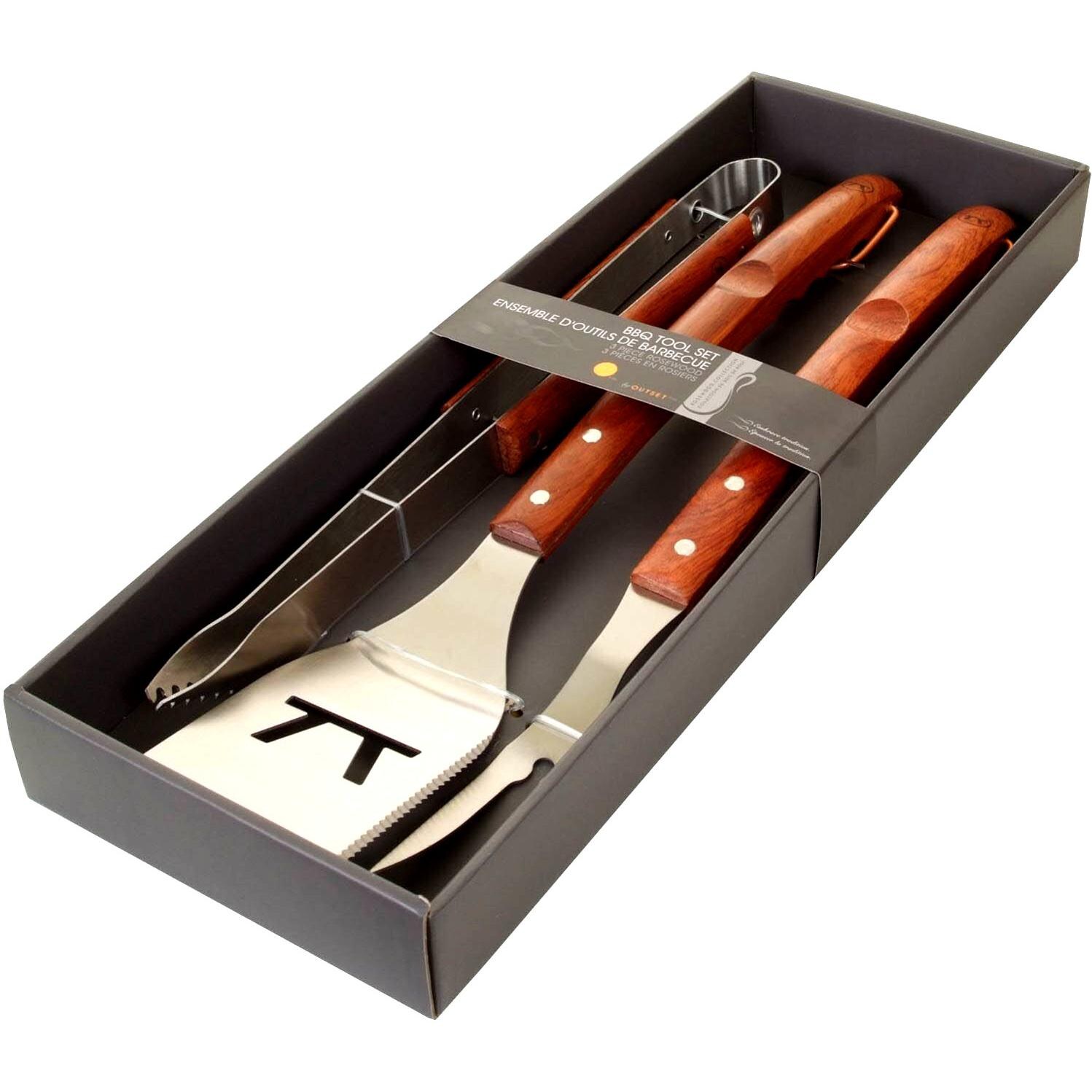 Outset 3-Piece Rosewood Stainless Steel BBQ Tool Set - Angled Package View thumbnail