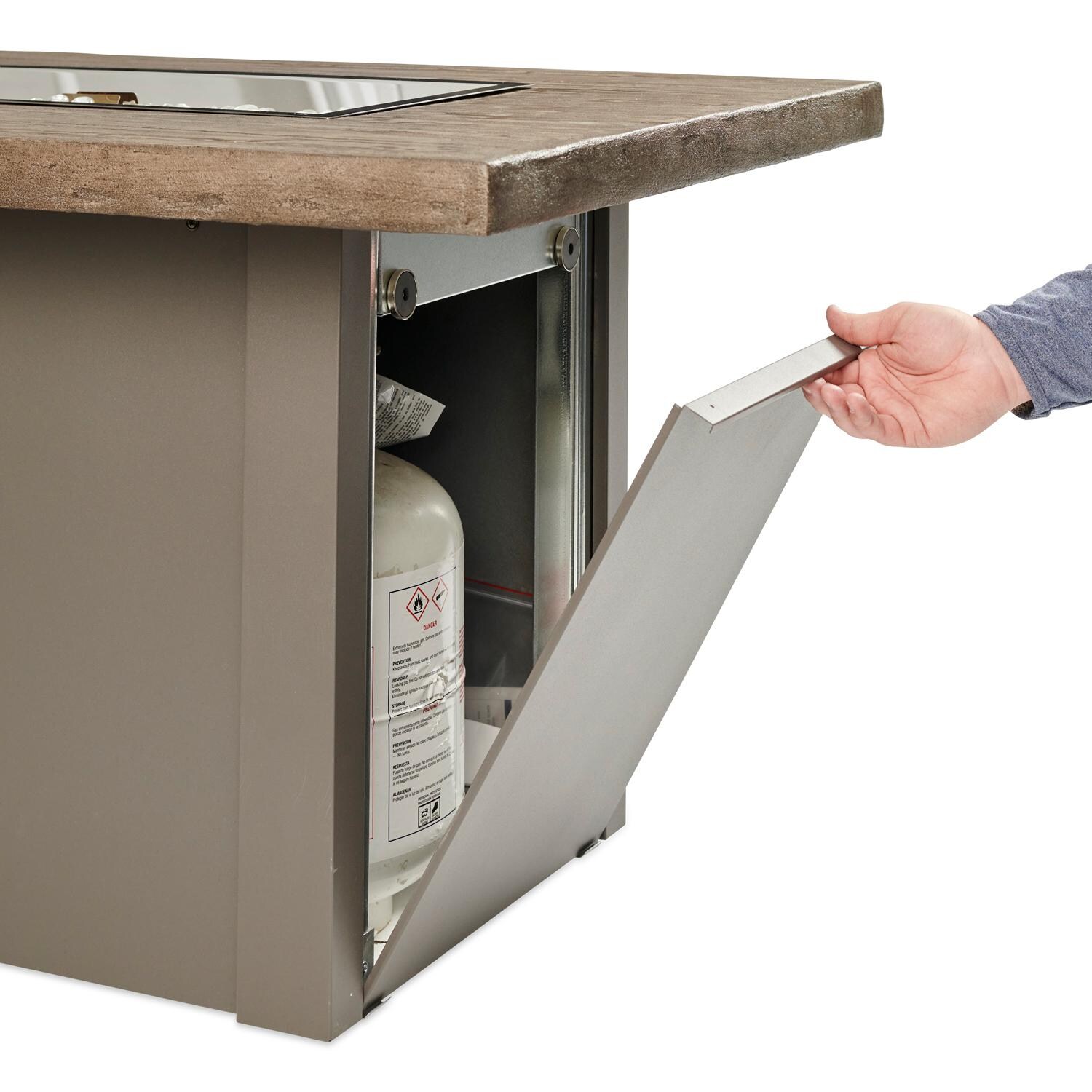 The Outdoor GreatRoom Company Havenwood HVDG-1224-K 44-Inch Rectangular Propane Gas Fire Pit Table with Driftwood Everblend Top and 24-Inch Crystal Fire Burner - Grey - Propane Storage Access Door thumbnail