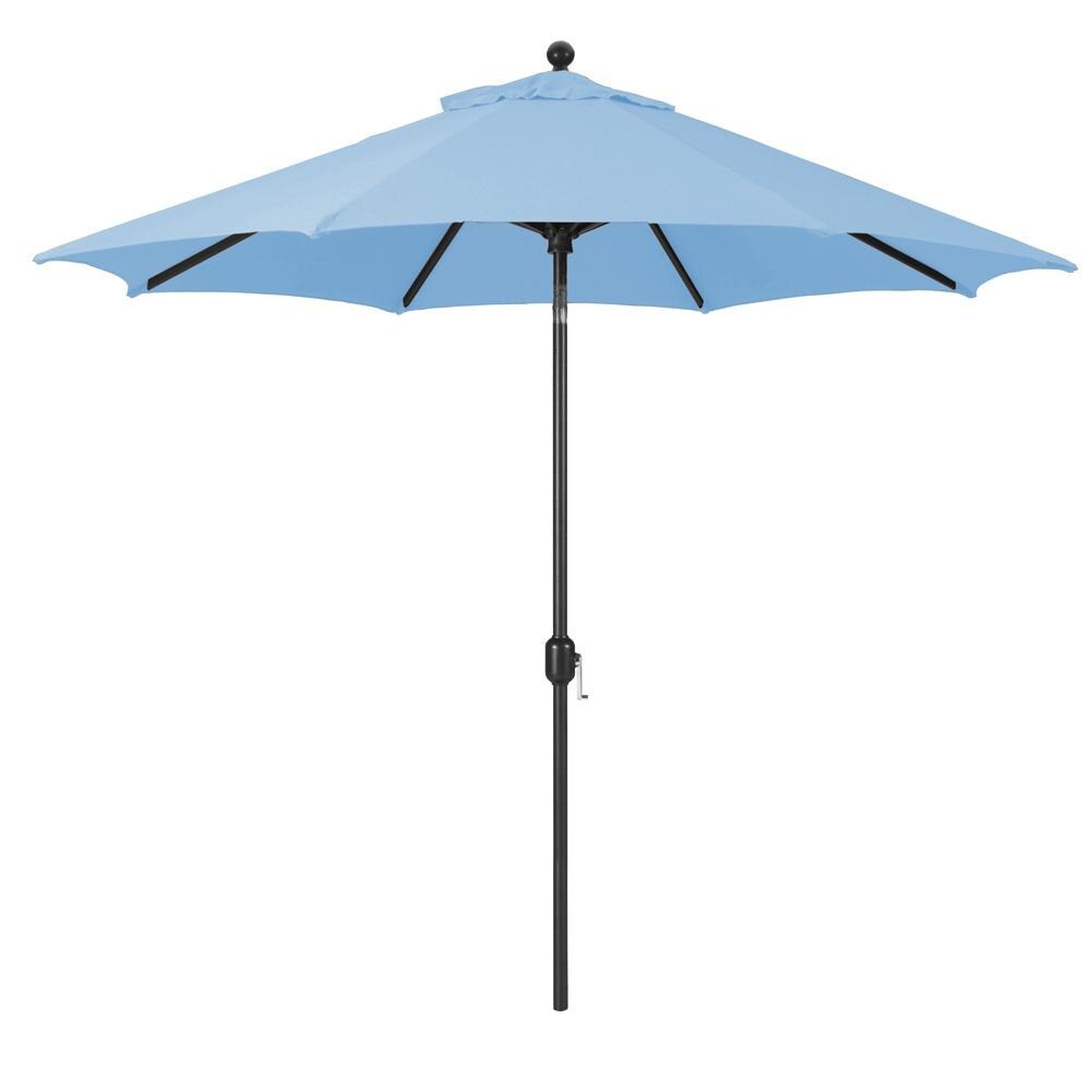 Galtech 9 Ft. Octagonal Aluminum Patio Market Umbrella W/ Crank Lift And Deluxe Auto Tilt - Black Frame W/ Sunbrella Canvas Air Blue Canopy