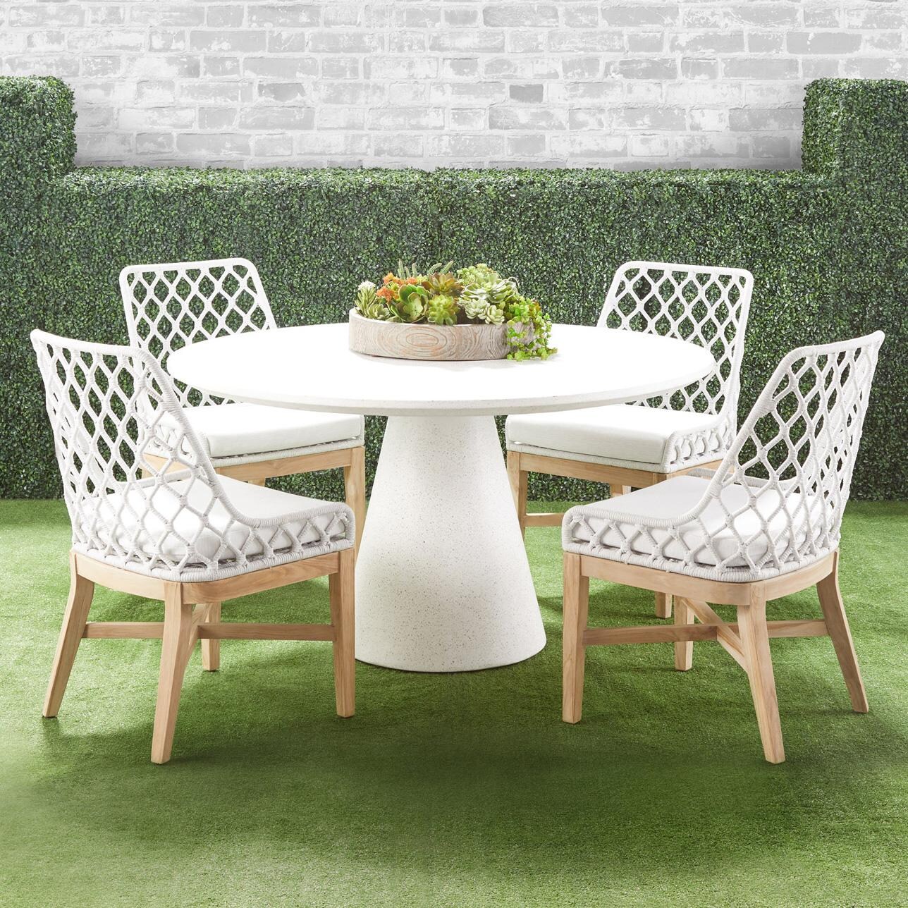 Costa Brook 5 Pc Gray Teak Dining Set W/ Dining Side Chairs in Ivory/White Speckle By Lakeview