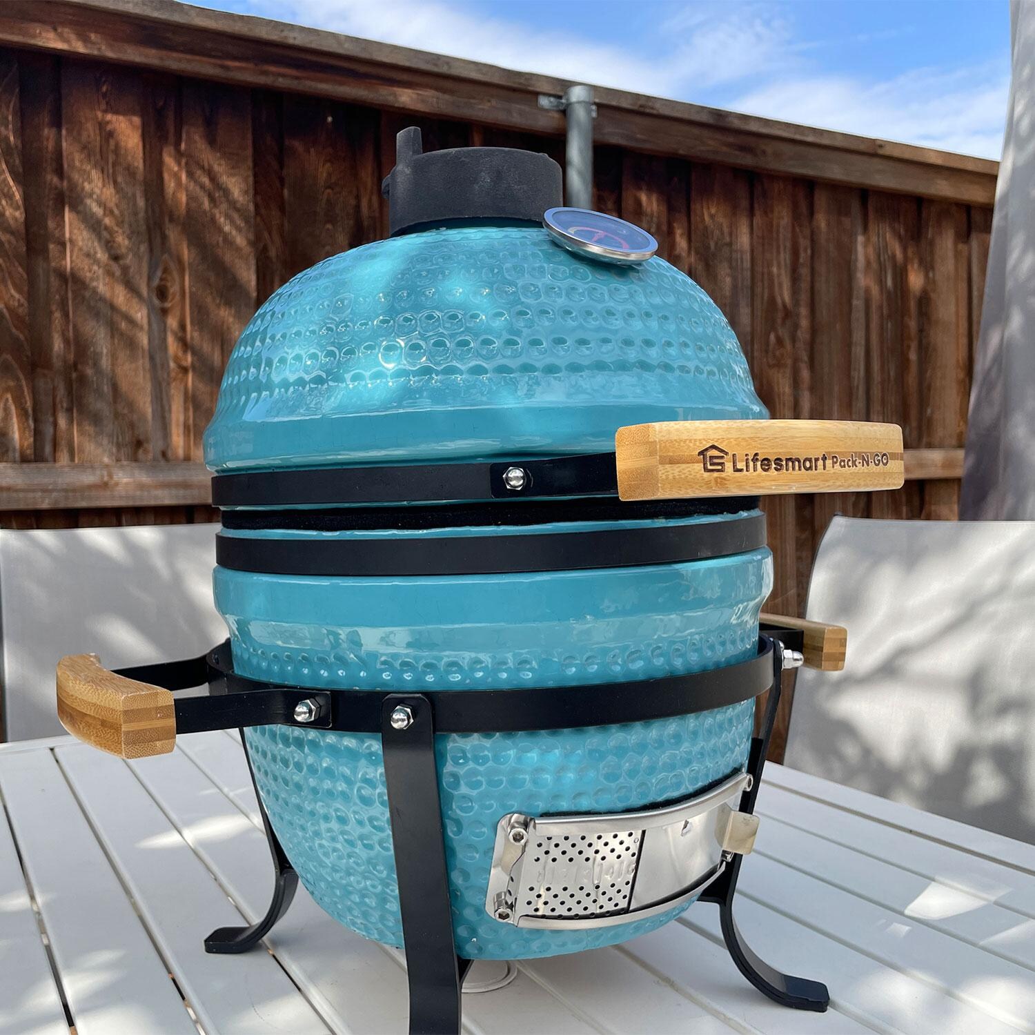 Lifesmart Pack-N-Go 10-Inch Portable Ceramic Kamado Grill - Turquoise - SCS-PK13TQ
