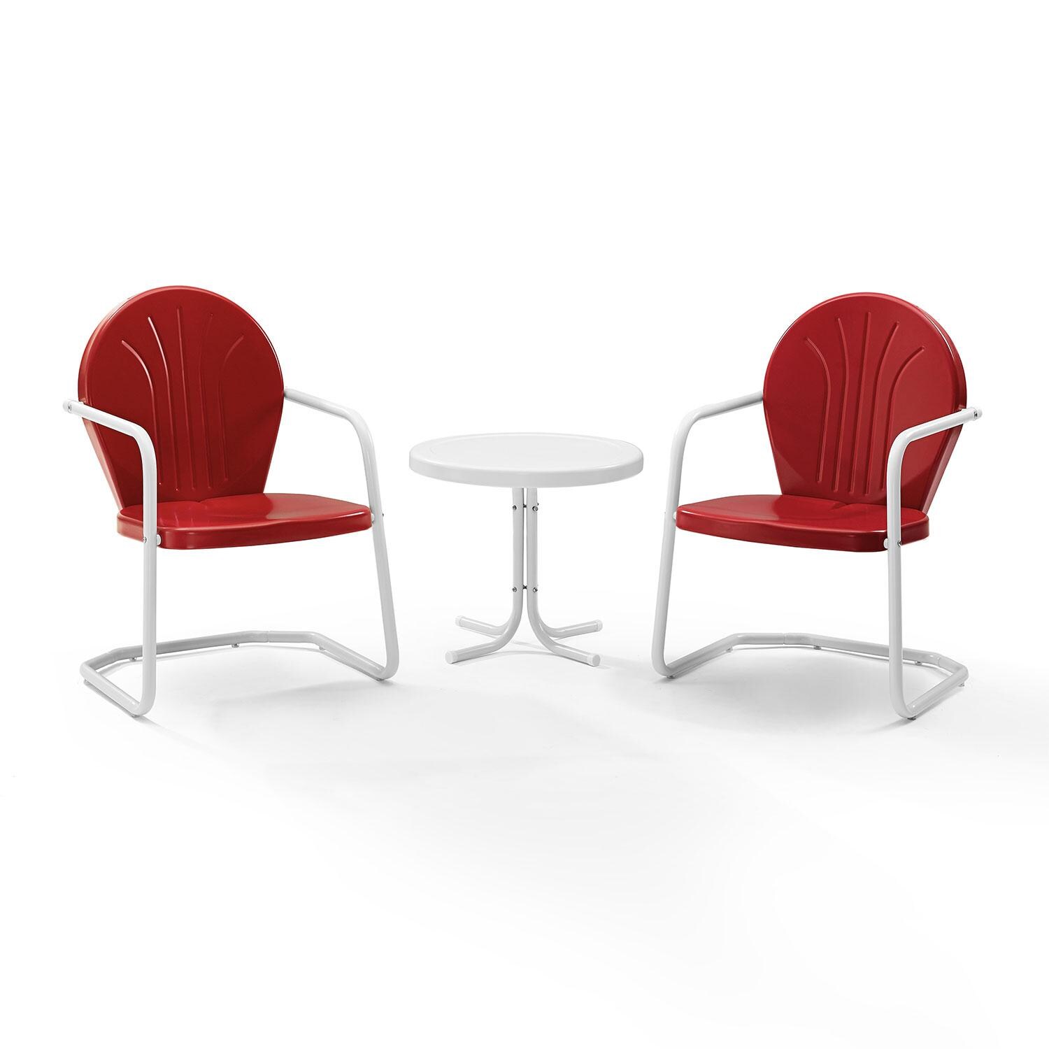 Ultimate Patio UP-32237RE 3Pc Retro Outdoor Chair Set in Red Gloss - Display - White Background thumbnail