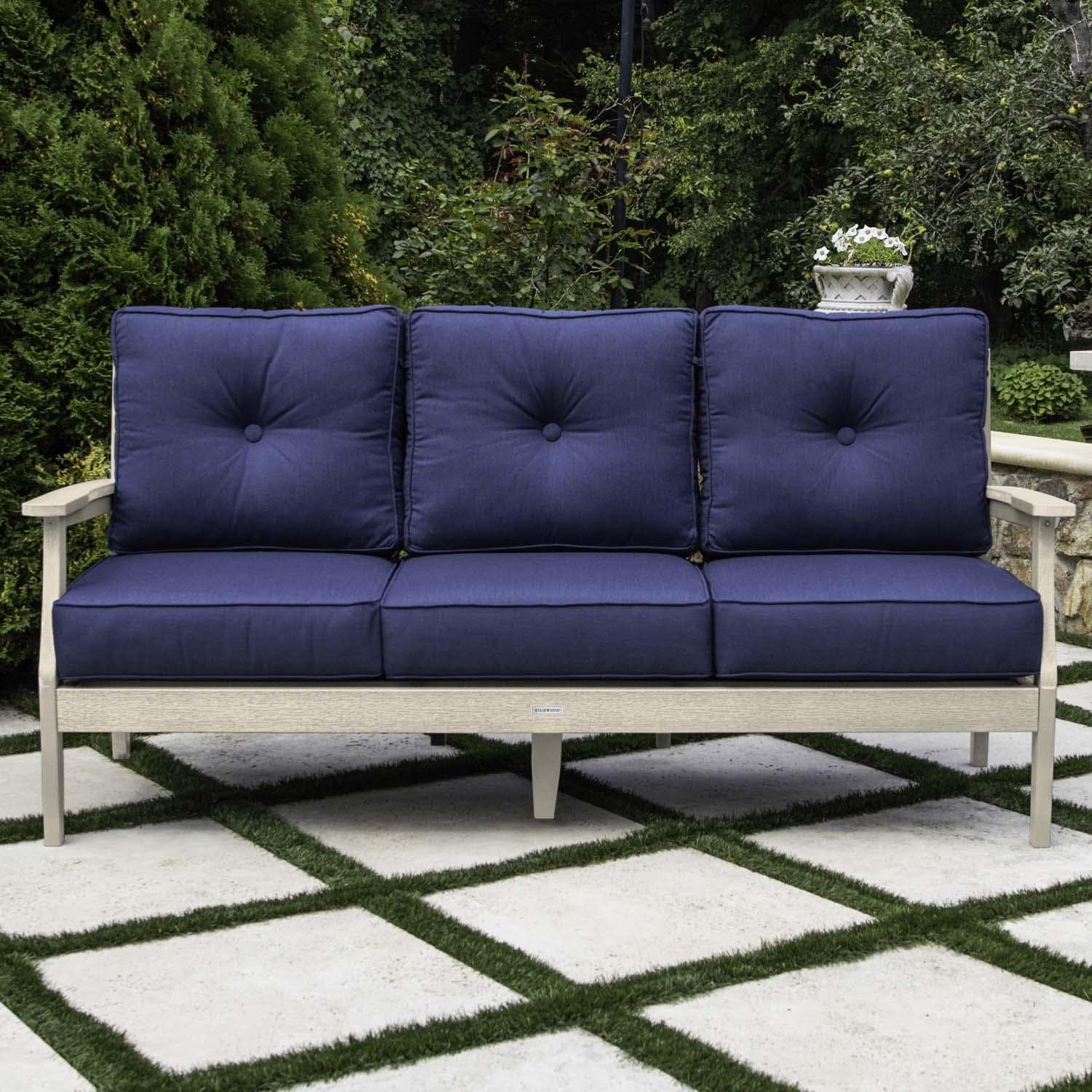 Lakeview Outdoor Designs Blushing Bay 3 Person Recycled Plastic Sofa in Spectrum Indigo/Whitewash by - LV-KIT44425-SIN-WAE