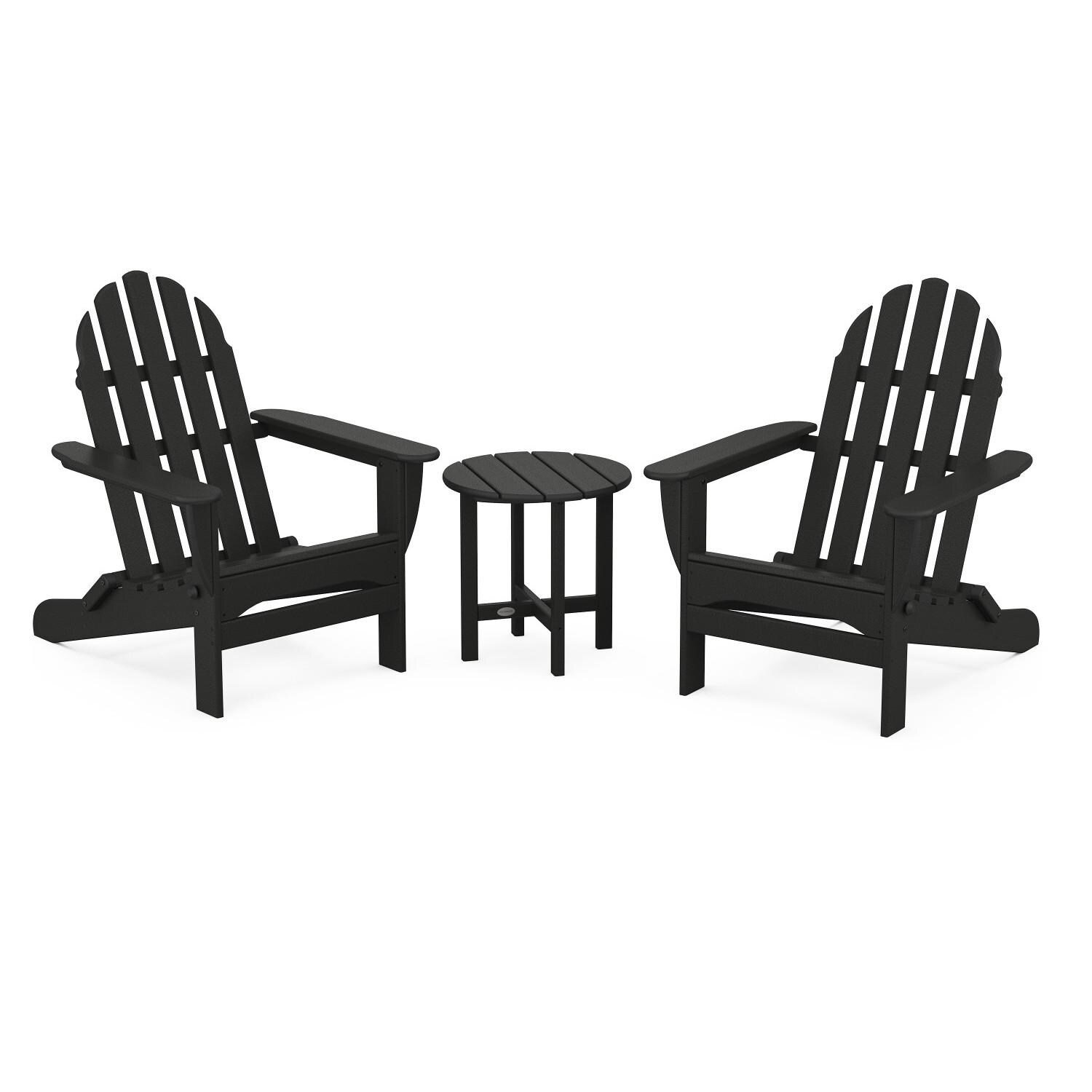 POLYWOOD Classic Adirondack 3 Pc Recycled Plastic Seating Set w/ Folding Chairs in Black by - PWS214-1-BL