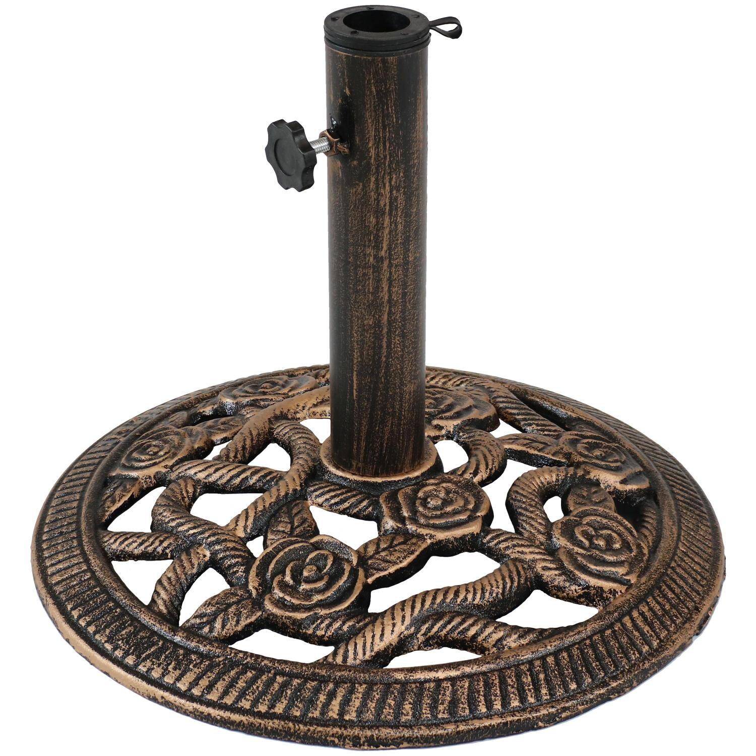 Sunnydaze 17 Lb Rose Blossom Cast Iron Umbrella Base - Bronze image