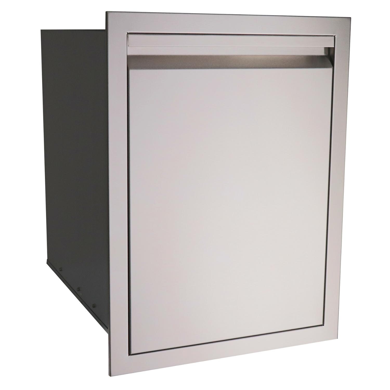 RCS Valiant Series 20-Inch Roll-Out Stainless Steel Double Trash / Recycling Bin - Angled View thumbnail