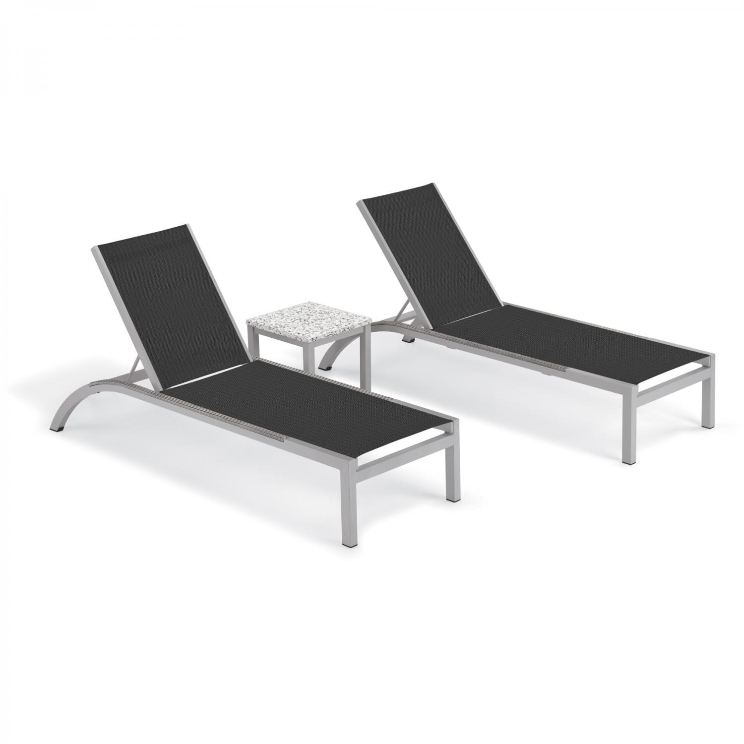 Argento 3 Piece Aluminum Patio Chaise Lounge Set W/ Wicker Side Rails & Lite-Core Ash End Table By Oxford Garden - Ninja Sling
