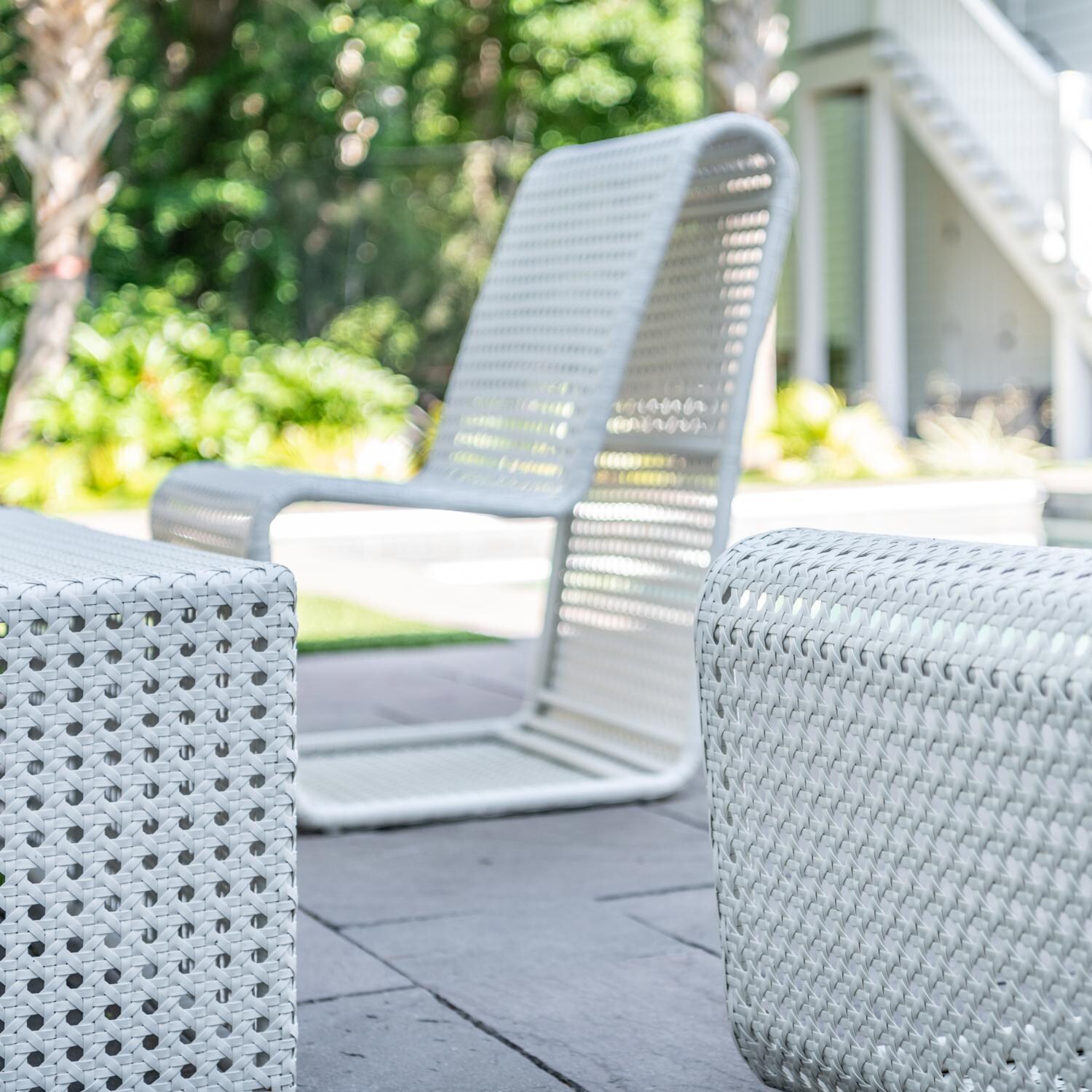 Teak + Table Breeze Wicker Patio Armless Club Chair in Off-White Cane - Lifestyle thumbnail