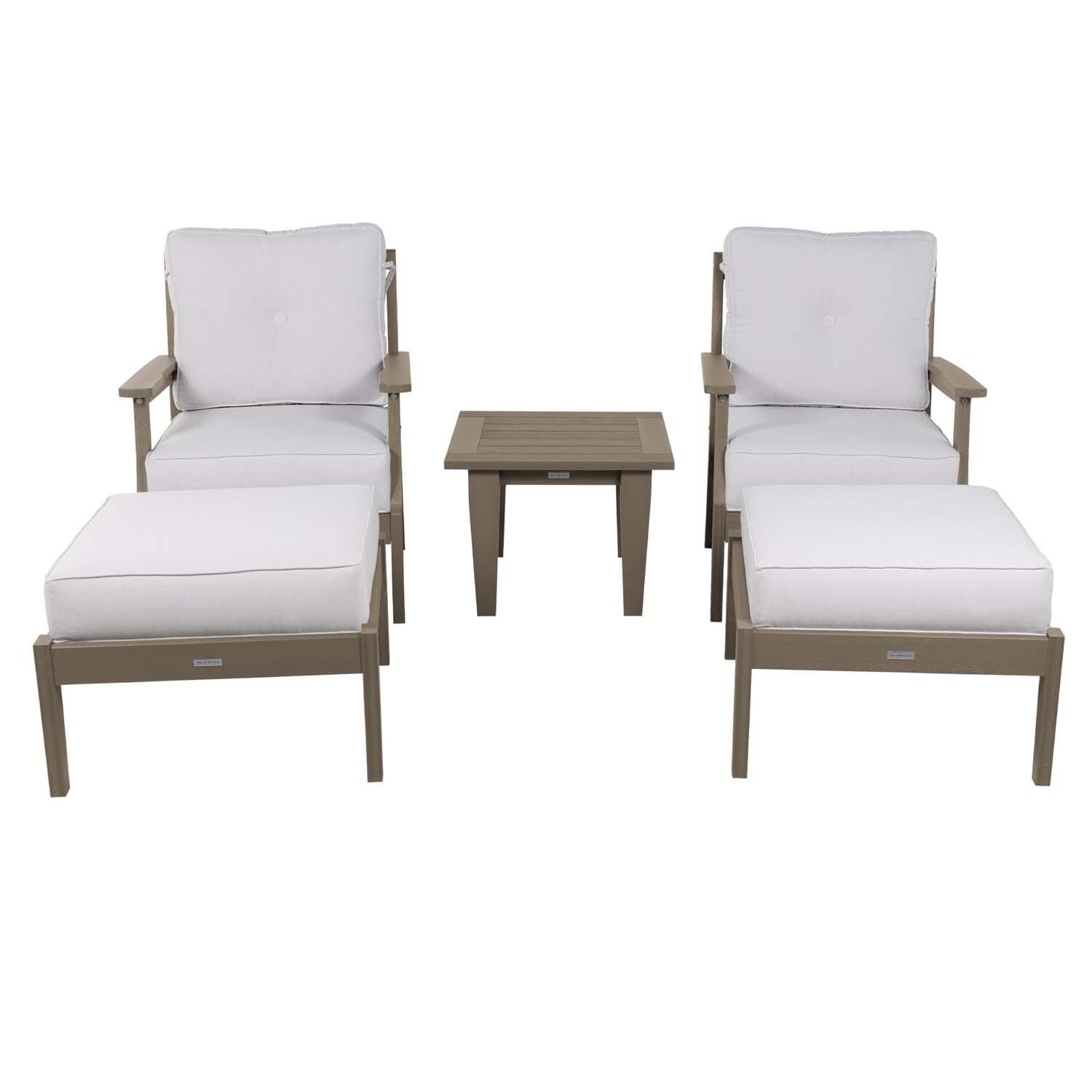 Blushing Bay 5 Pc Recycled Plastic Seating Set in Bliss Linen/Woodland Brown by Lakeview Outdoor Designs - White Background thumbnail
