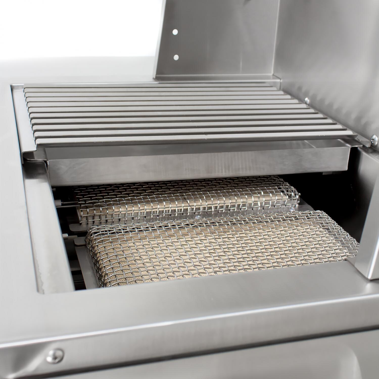 Solaire Stainless Steel BBQ Tray - On Grill Side View thumbnail