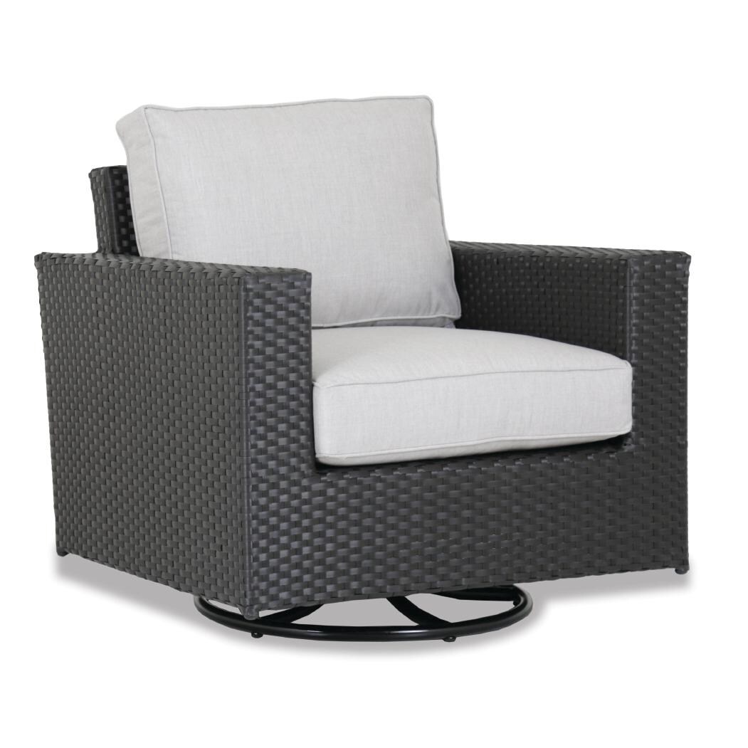 Solana Wicker Patio Swivel Rocker Club Chair W/ Sunbrella Cast Silver