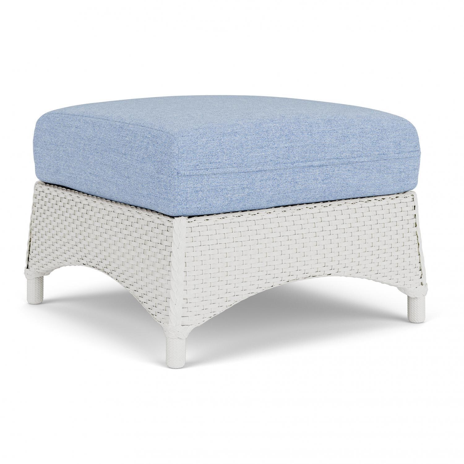 Lloyd Flanders Mandalay Ottoman in Matte White Finish with Demo Skyway fabric - Angled thumbnail
