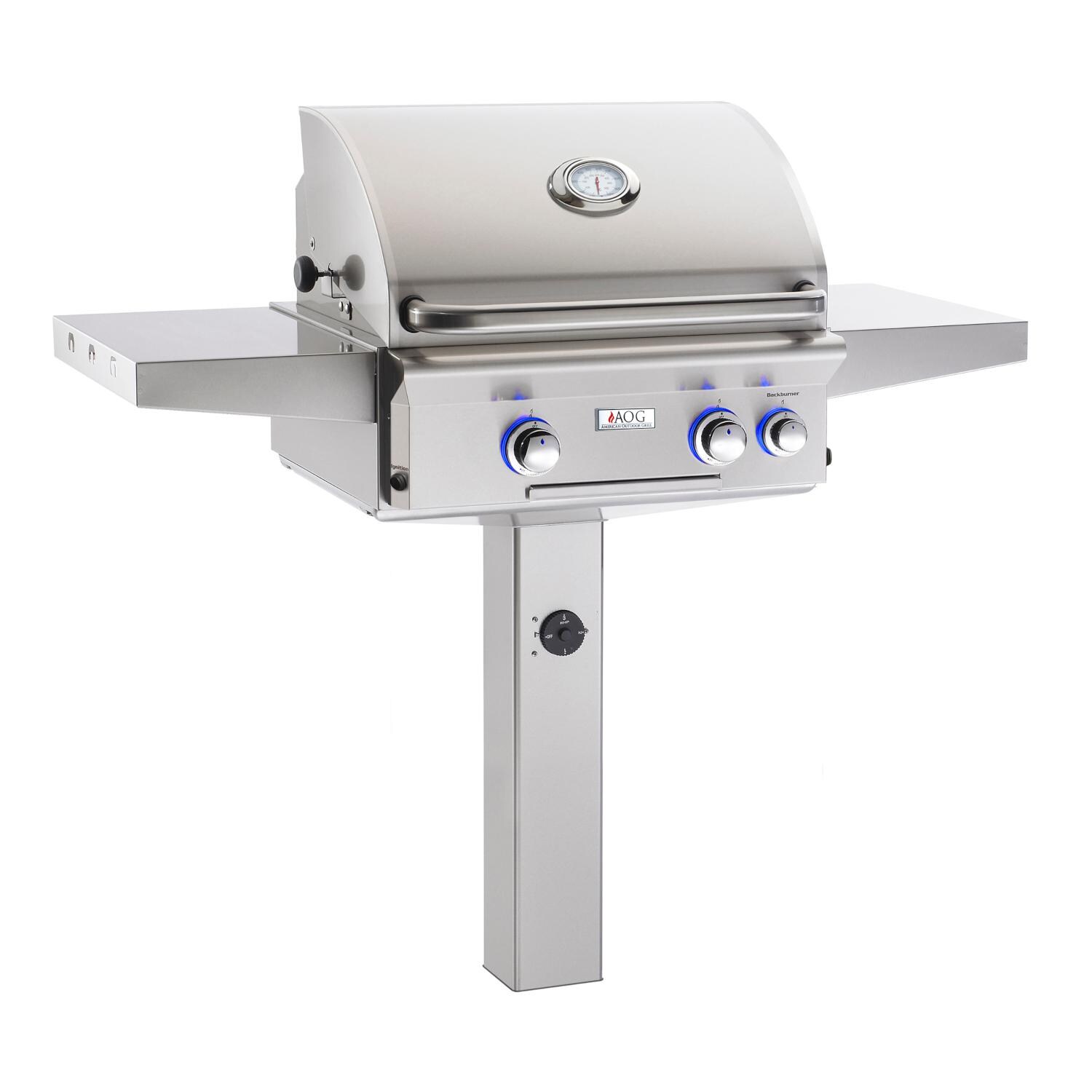 American Outdoor Grill L-Series 24-Inch 2-Burner Propane Gas Grill On In-Ground Post With Rotisserie - 24PGL