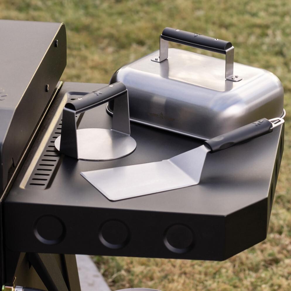 Camp Chef BGSET4 3 Pc Smashed Burger Kit - Set on Side Shelf - Lifestyle thumbnail