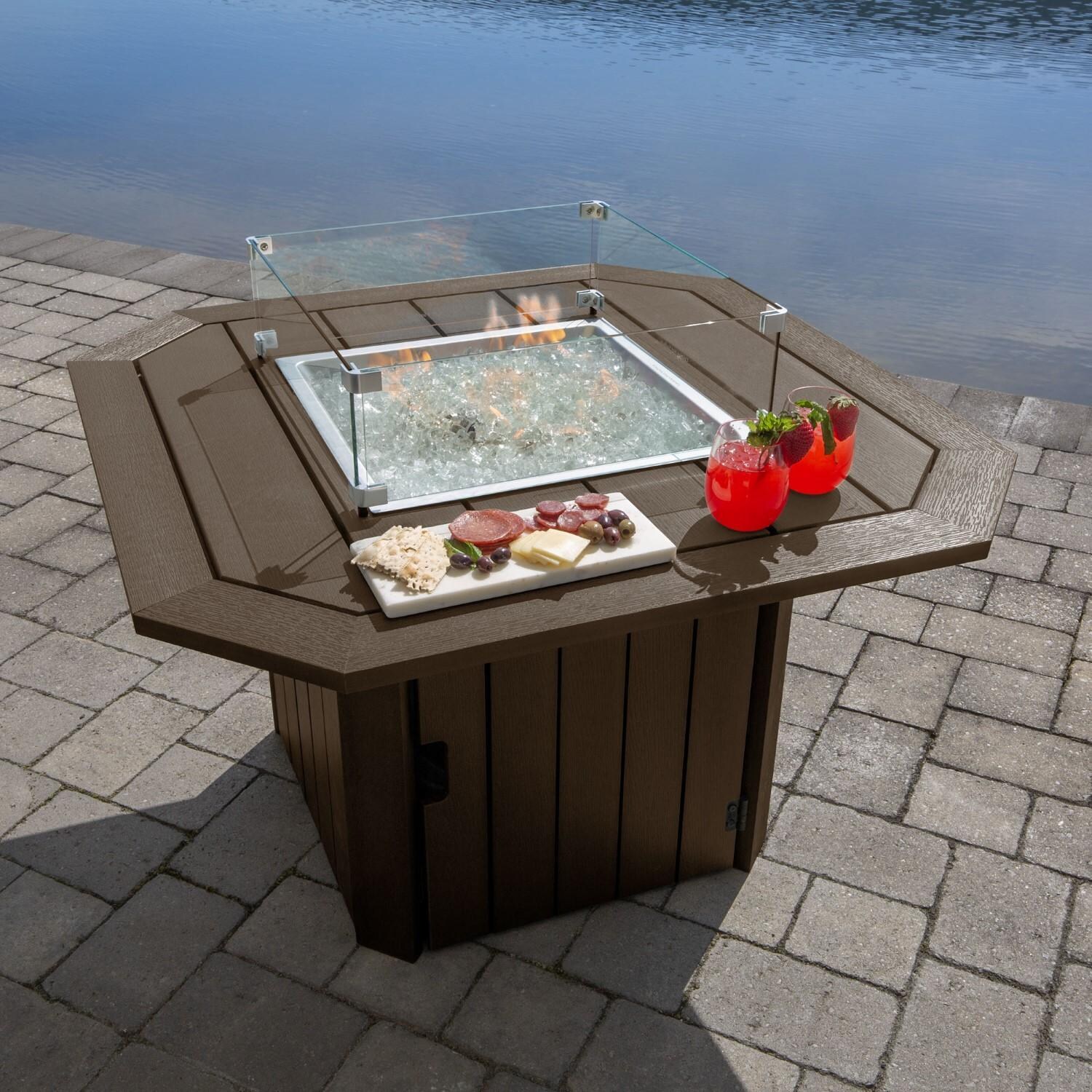 Harborview Octagonal Fire Pit Table in Weathered Acorn by Lakeview Outdoor Designs - Top View - Lifestyle thumbnail