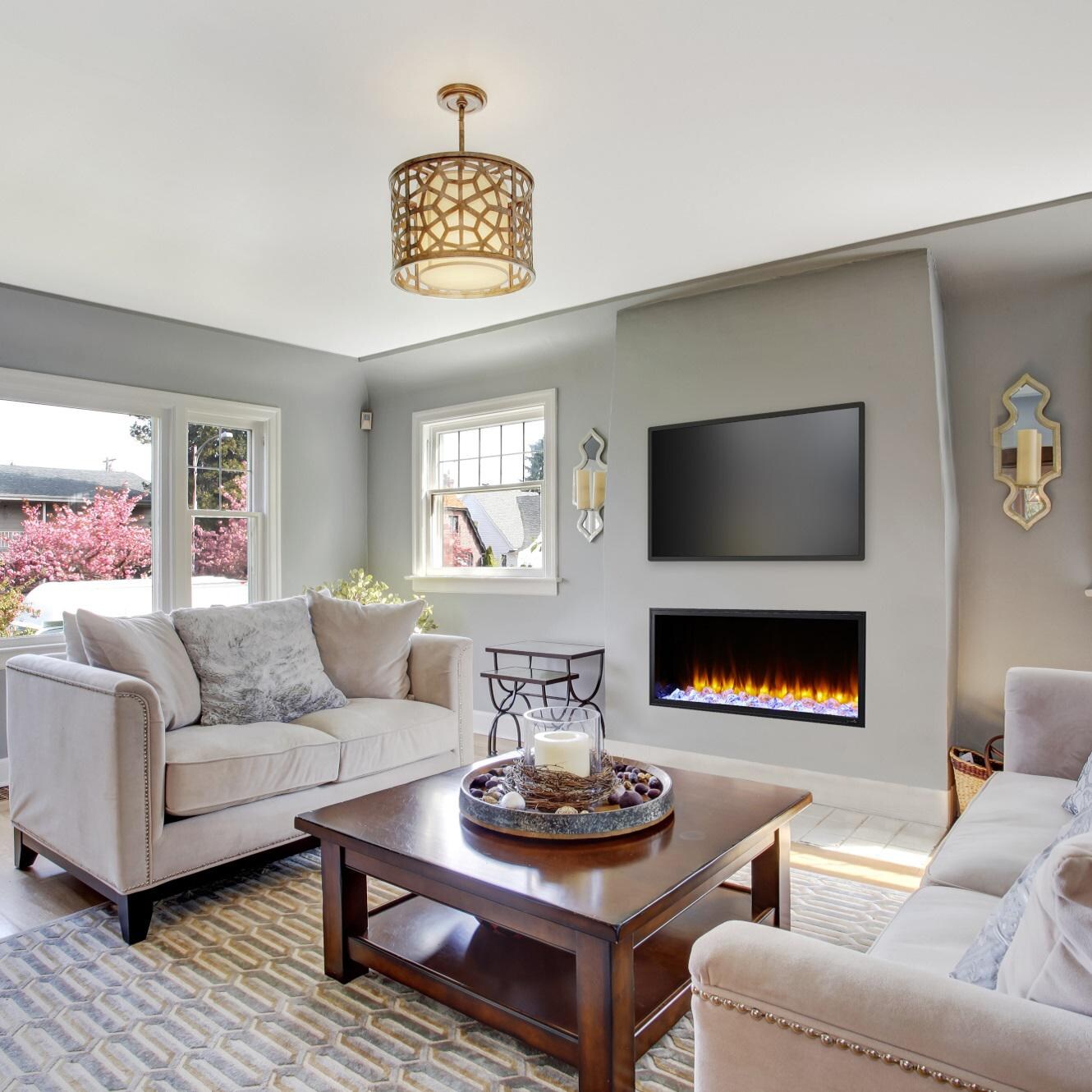 SimpliFire Scion SF-SC43-BK 43-Inch Linear Electric Fireplace - Installed Under TV thumbnail