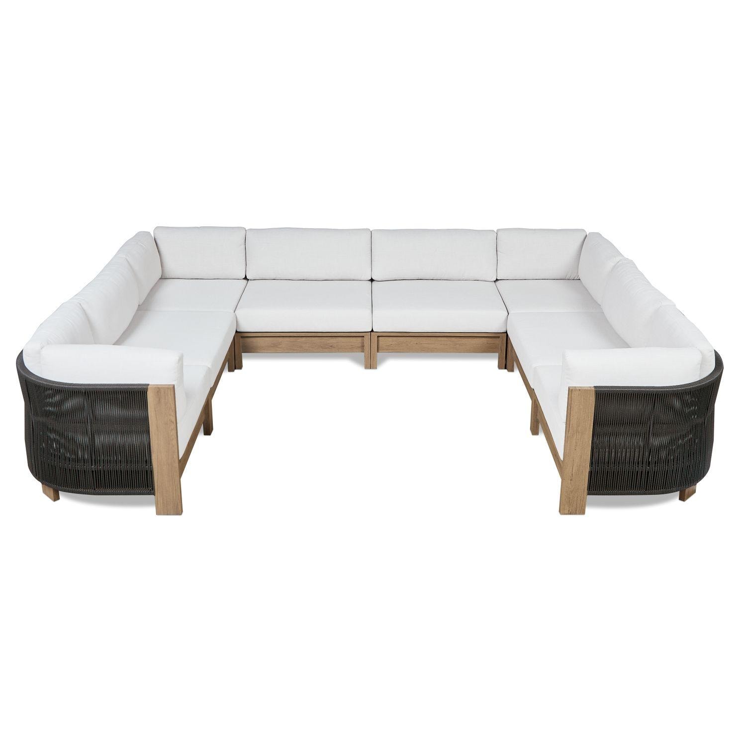 Heritage 8 Person Aluminum U-Shaped Sectional Sofa in Beechwood W/ Sunbrella Cushions by Lakeview Outdoor Designs