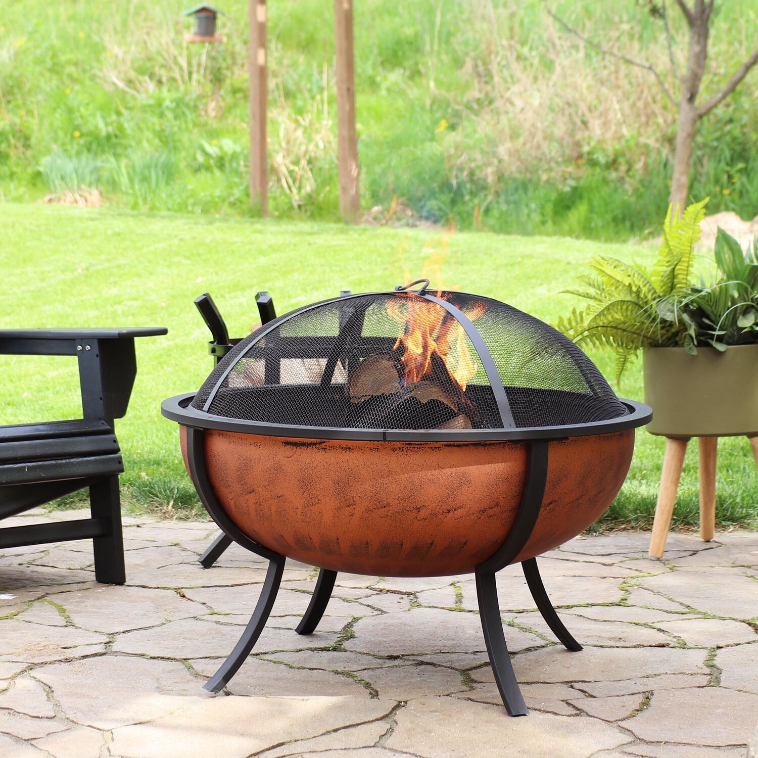 Ultimate Patio NB-550 32 Inch Round Steel Wood-Burning Fire Pit in Copper - Outdoor Living Space - Lifestyle thumbnail