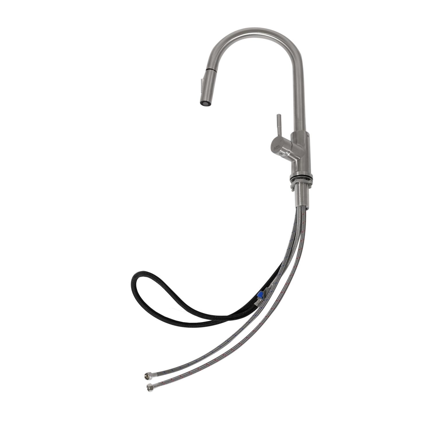 BBQGuys Signature BBQ-K163 Stainless Steel Outdoor Single Handle Pull-Down Gooseneck Hot/Cold Faucet - Installation Hardware & Hoses Attached thumbnail