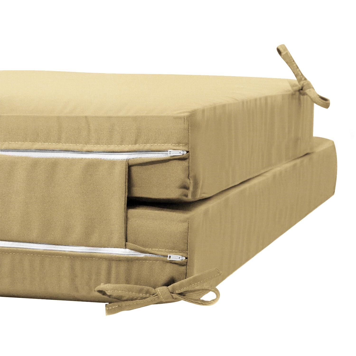 Sunbrella Canvas Wheat Long Outdoor Replacement Chaise Lounge Cushion W/ Knife Edge By UltimatePatio.com - Zipper and Tie Detail thumbnail