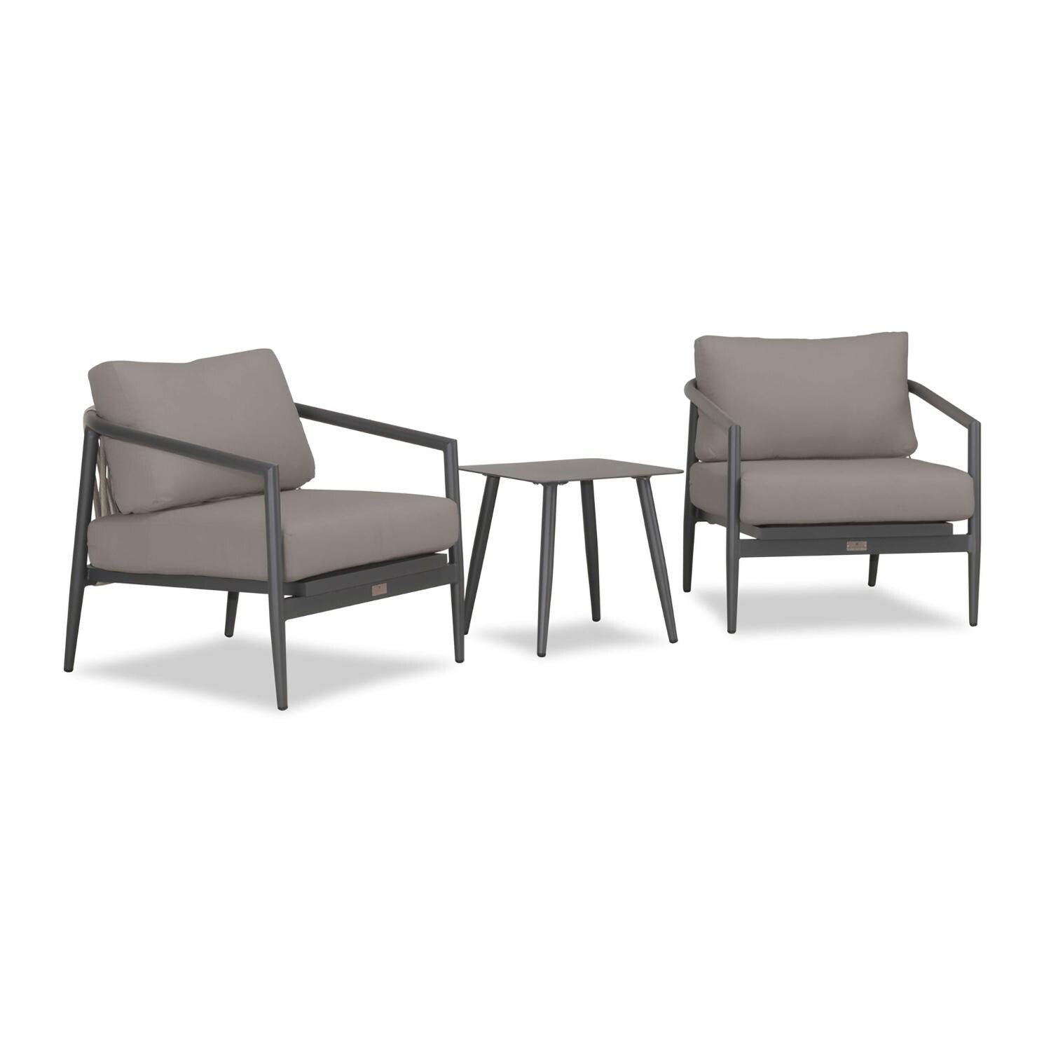 Lakeview Midnight Cove 3 Pc Aluminum Club Chair Seating Set in Slate/Pebble Gray/Canvas Charcoal - Angled - White Background thumbnail