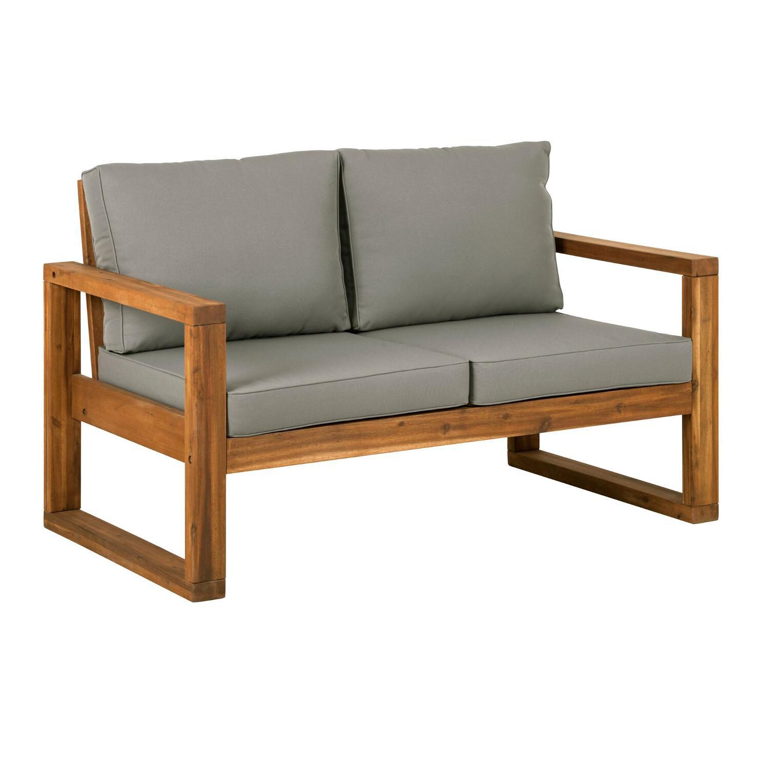 Ultimate Patio Window Bay 4 Piece Acacia Patio Conversation Set W/ Gray Cushions - Loveseat thumbnail