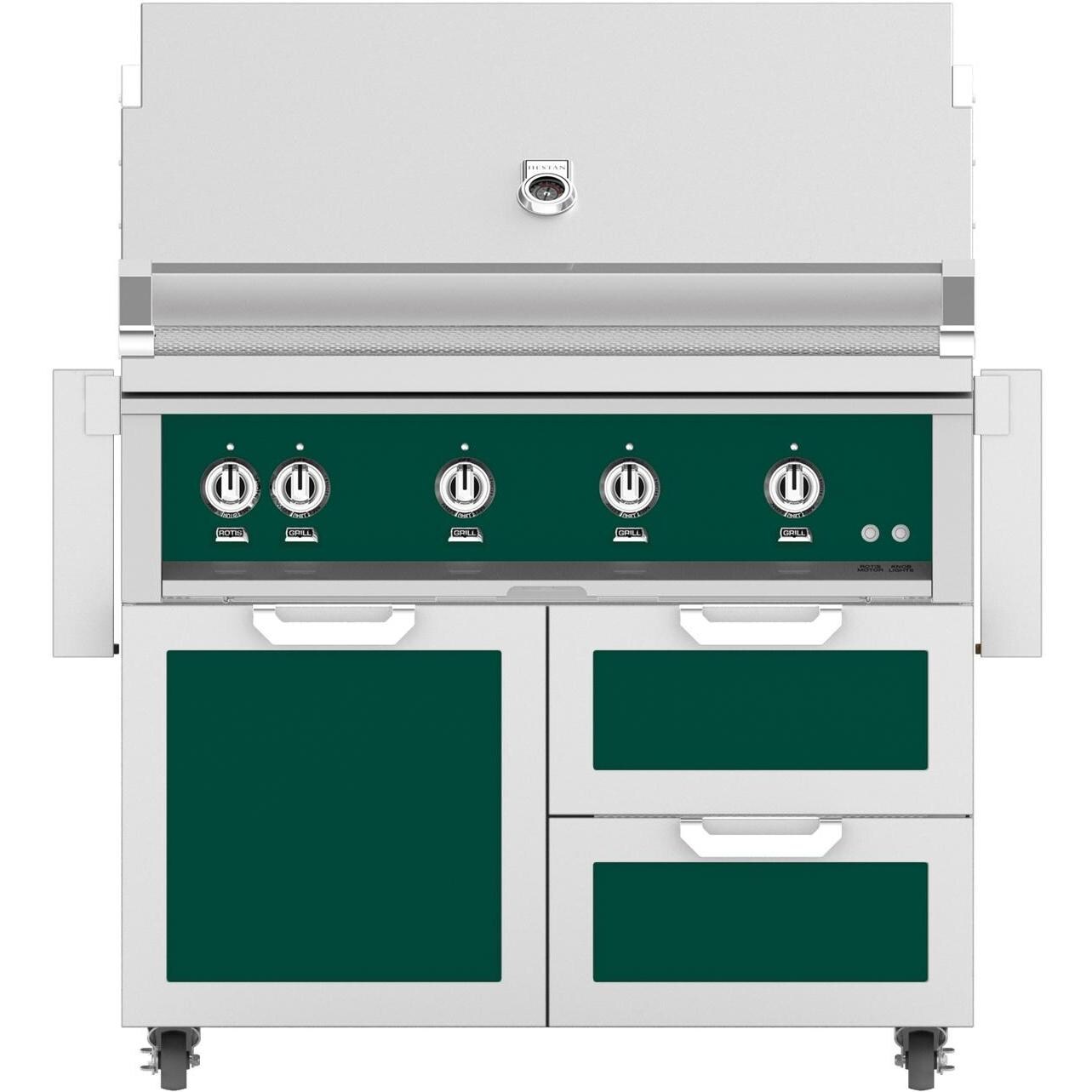 Hestan 42-Inch Freestanding Natural Gas Grill W/ All Infrared Burners & Rotisserie On Double Drawer & Door Tower Cart - Grove - GSBR42-NG-GR thumbnail