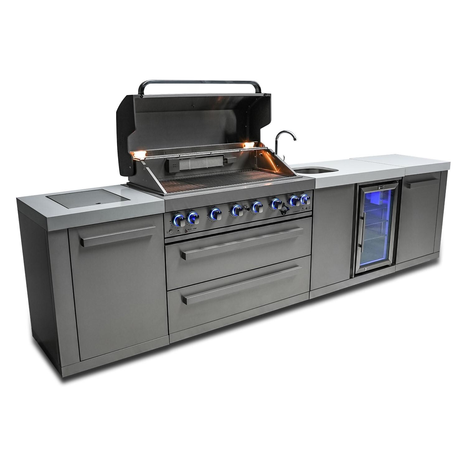 Mont Alpi - MAi805-BEV - Propane Gas Island Grill W/ Beverage Center & Infrared Side Burner - Open Angled thumbnail