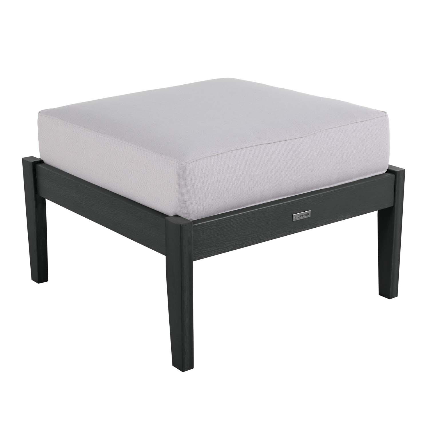 Blushing Bay Recycled Plastic Ottoman in Bliss Linen/Black by Lakeview Outdoor Designs - Angled View - White Background thumbnail