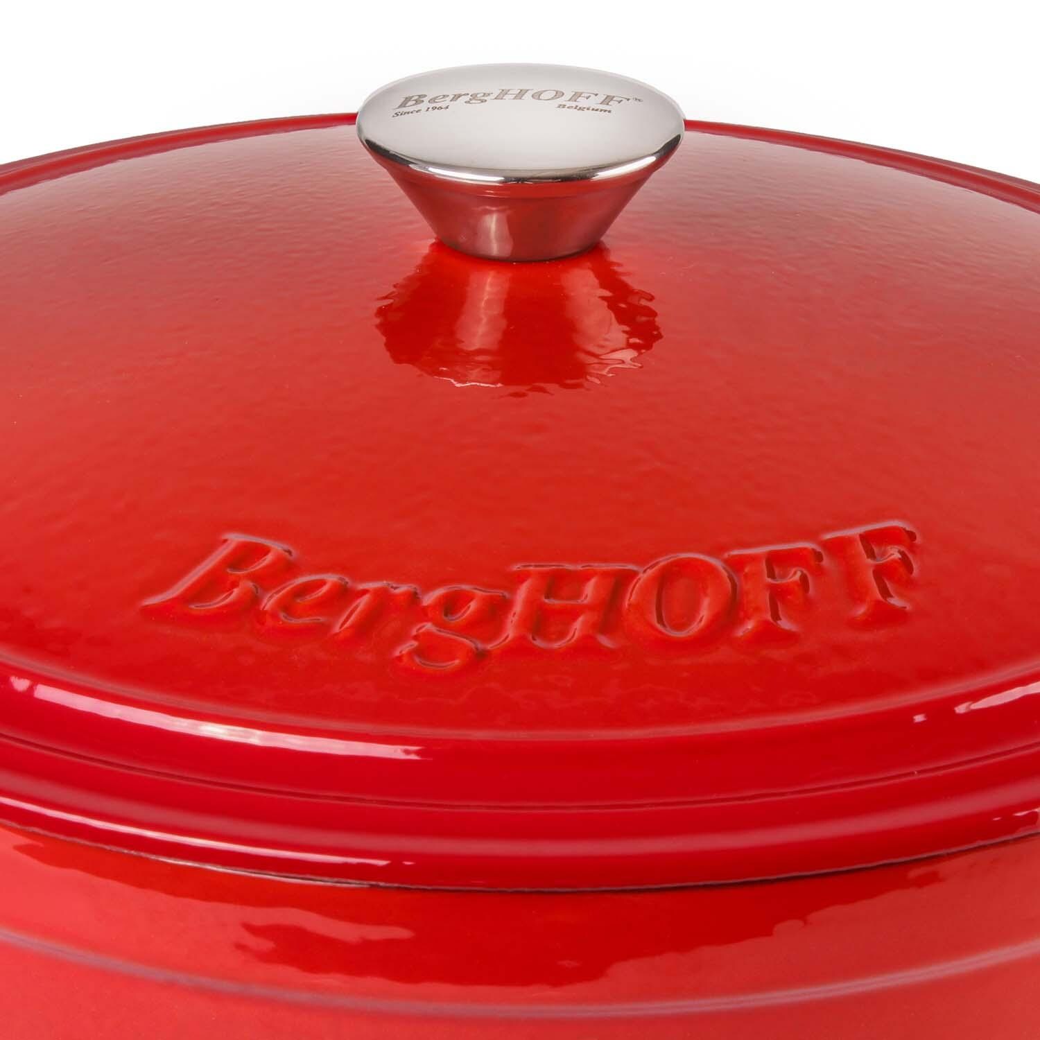 BergHOFF 11-in Neo Cast Iron 7 Qt. Round Dutch Oven w/ Lid - Red - Lid - Detail thumbnail