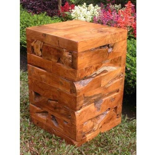 Square Bahamas Teak Wood Block Side Table