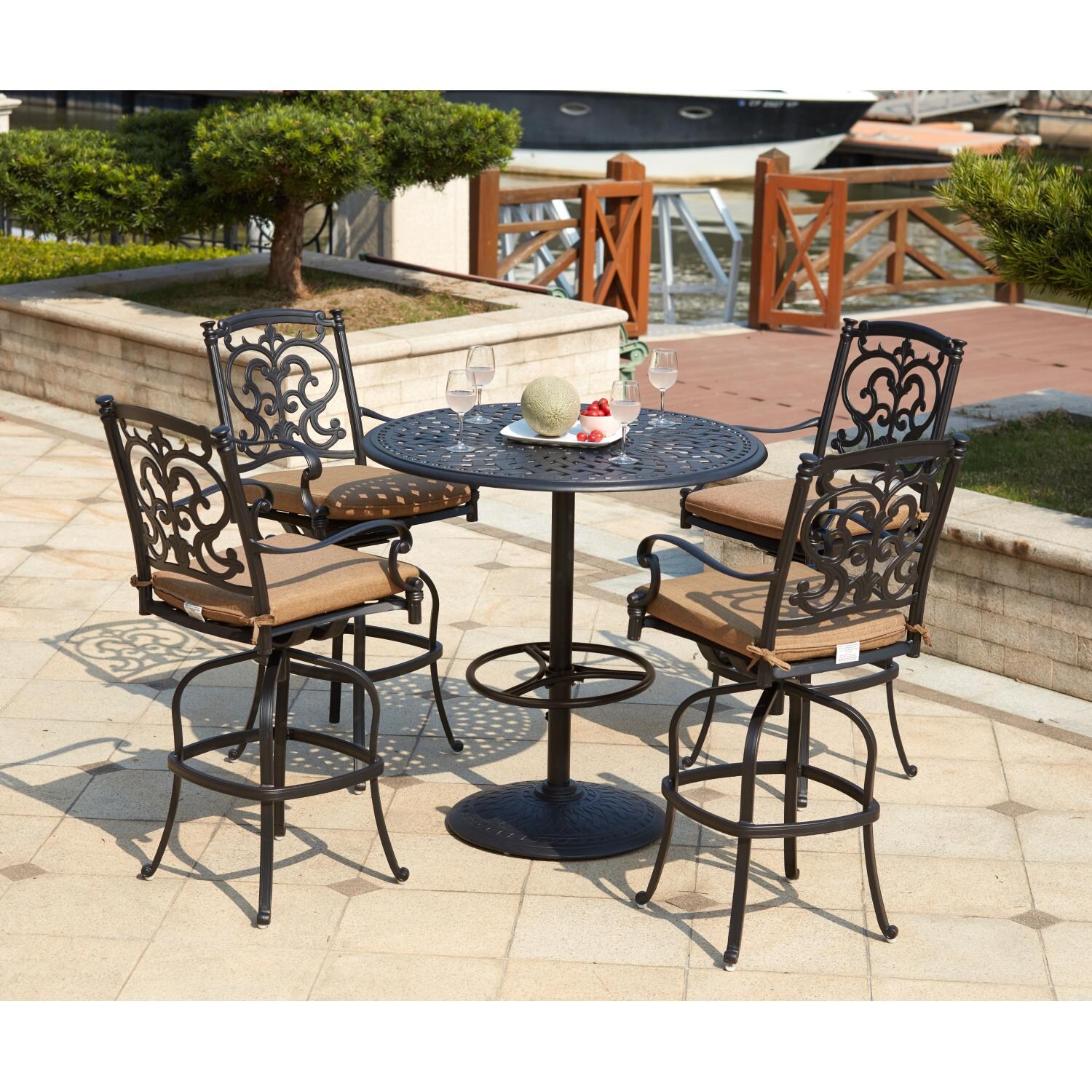 Darlee Series 60 Patio Pedestal Bar Table - Antique Bronze - Set Sold Separately - Lifestyle thumbnail