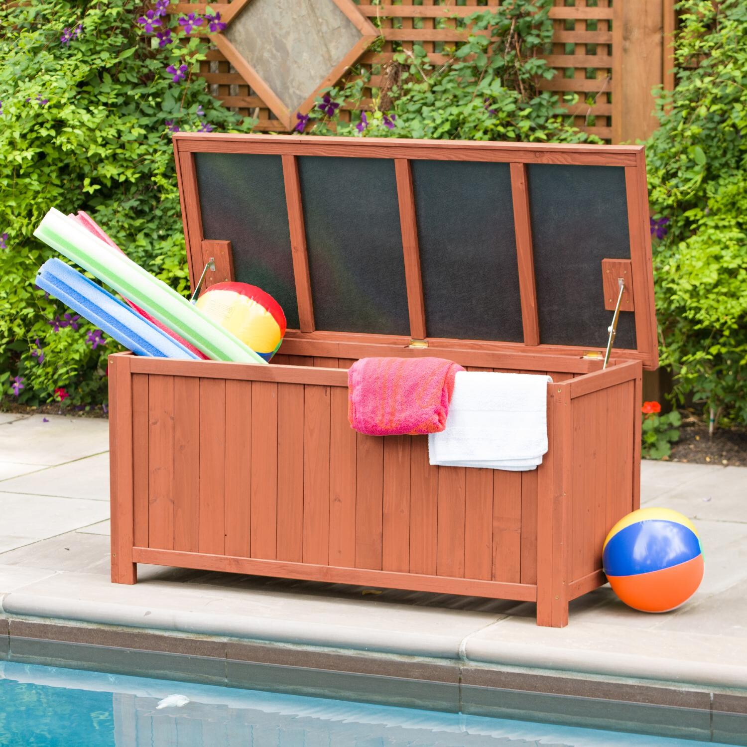 Leisure Season 50 X 22 Wood Outdoor Deck Storage Box - By the Pool thumbnail