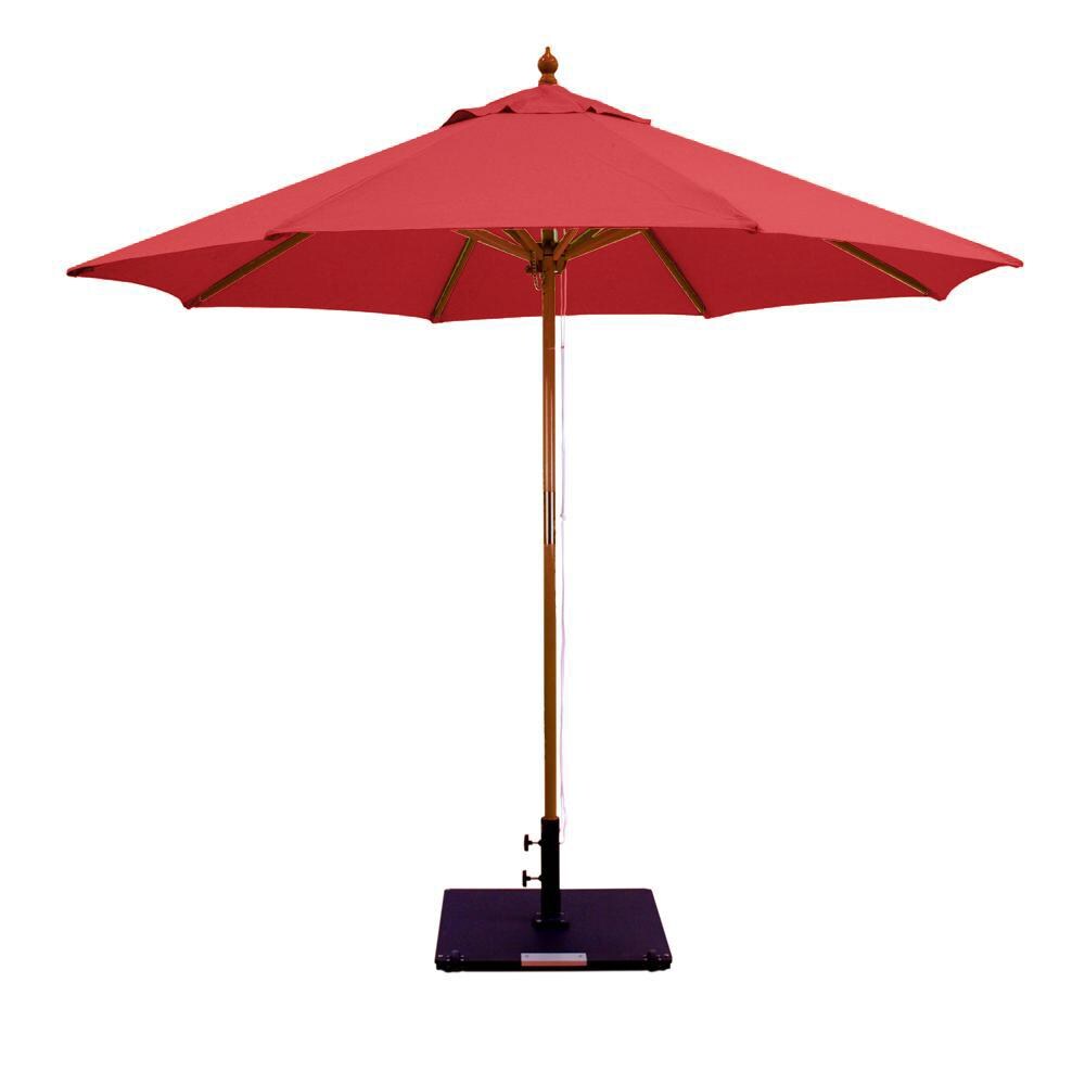 Galtech 9 Ft. Octagonal Hardwood Patio Market Umbrella W/ Pulley - Dark Wood W/ Sunbrella Canvas Jockey Red Canopy