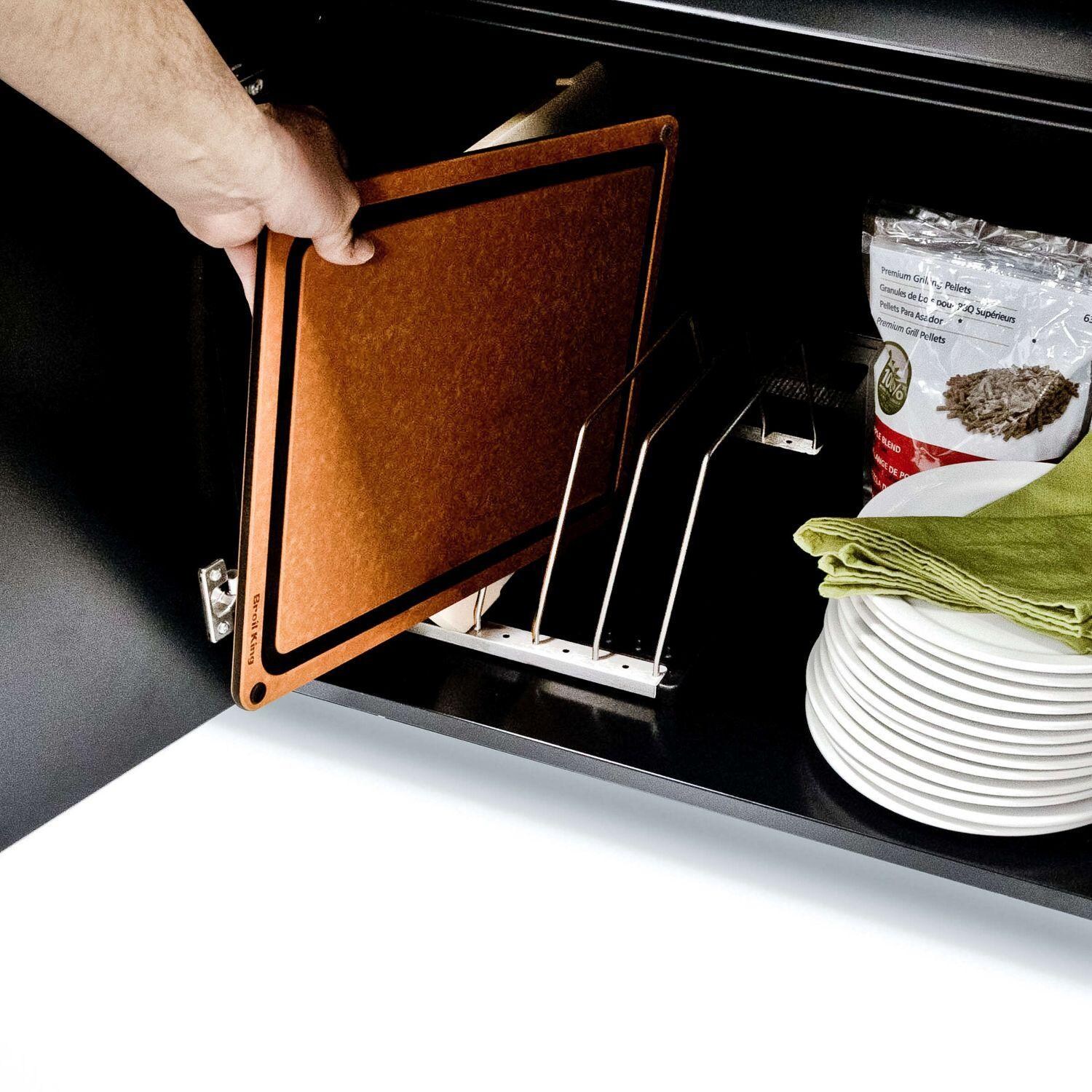 Broil King 876847 Baron 590i Shadow 5 Burner Natural Gas Grill Center w/ Rotisserie & Side Burner - Convenient Easy-Open Cabinet for Storage - In Use - Lifestyle thumbnail