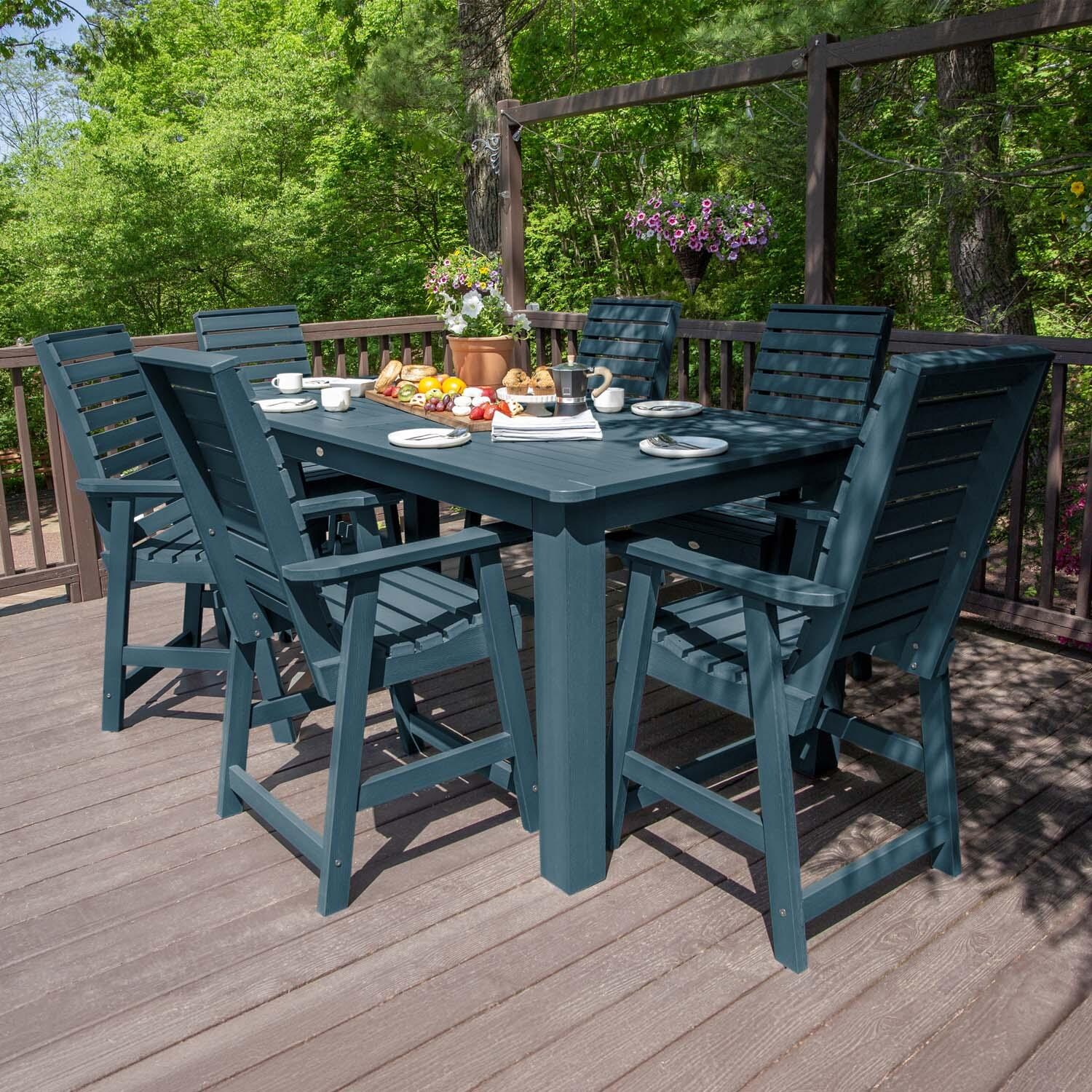 Elm Pointe 7 Pc Recycled Plastic Counter Height Dining Set in Nantucket Blue by Lakeview Outdoor Designs