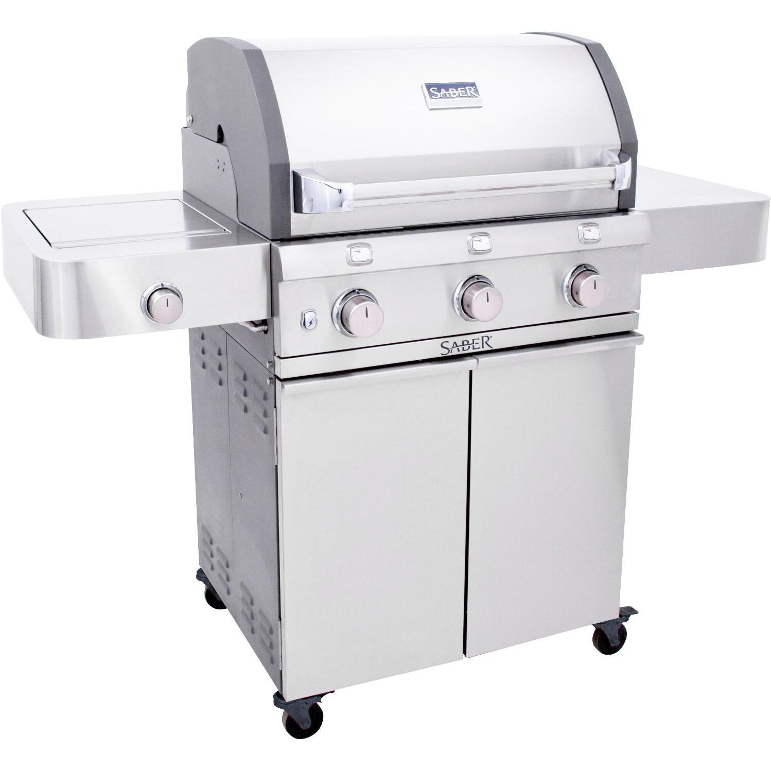 Saber 500 3-Burner Propane Infrared Cast Grill With Stainless Insert On Cart - Right Facing thumbnail