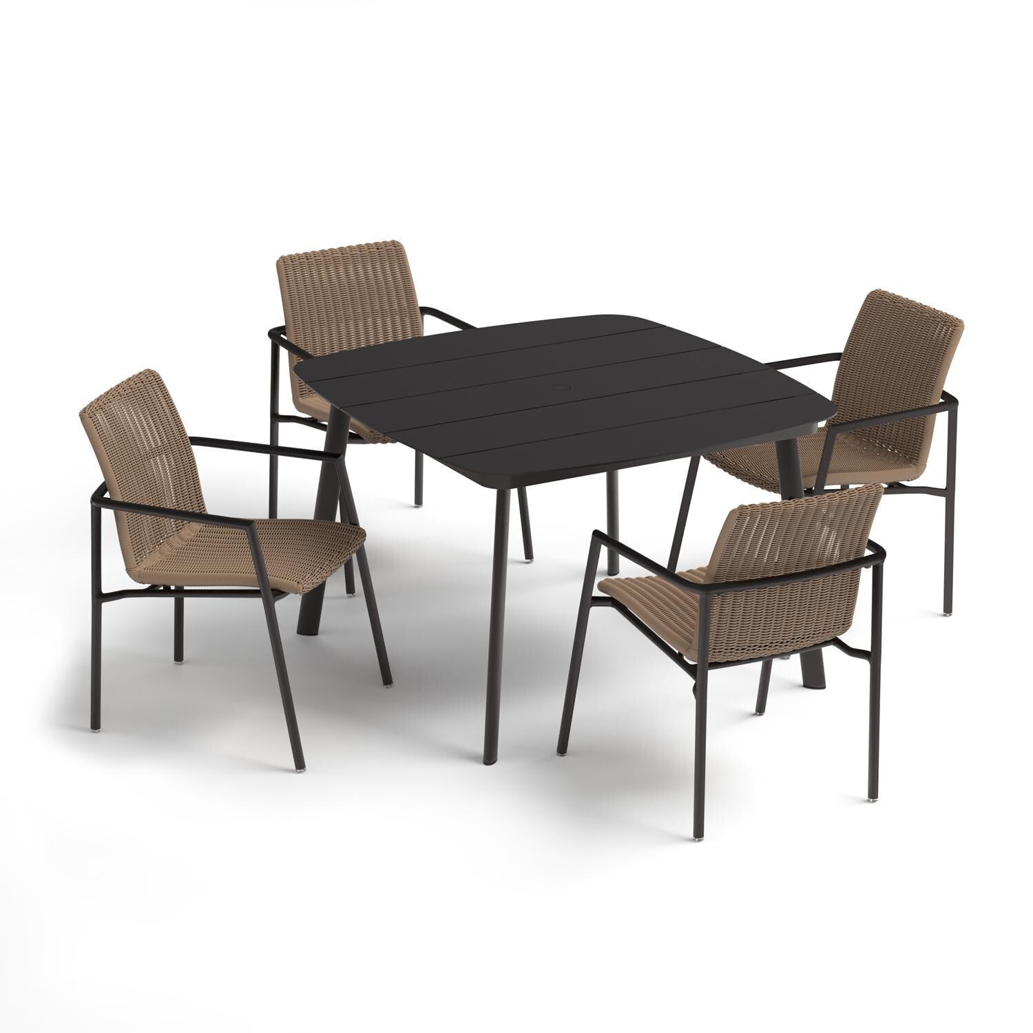 Oxford Garden Orso 5 Pc Wicker & Aluminum Arm Chair Dining Set in Carbon/Sand - Top View thumbnail