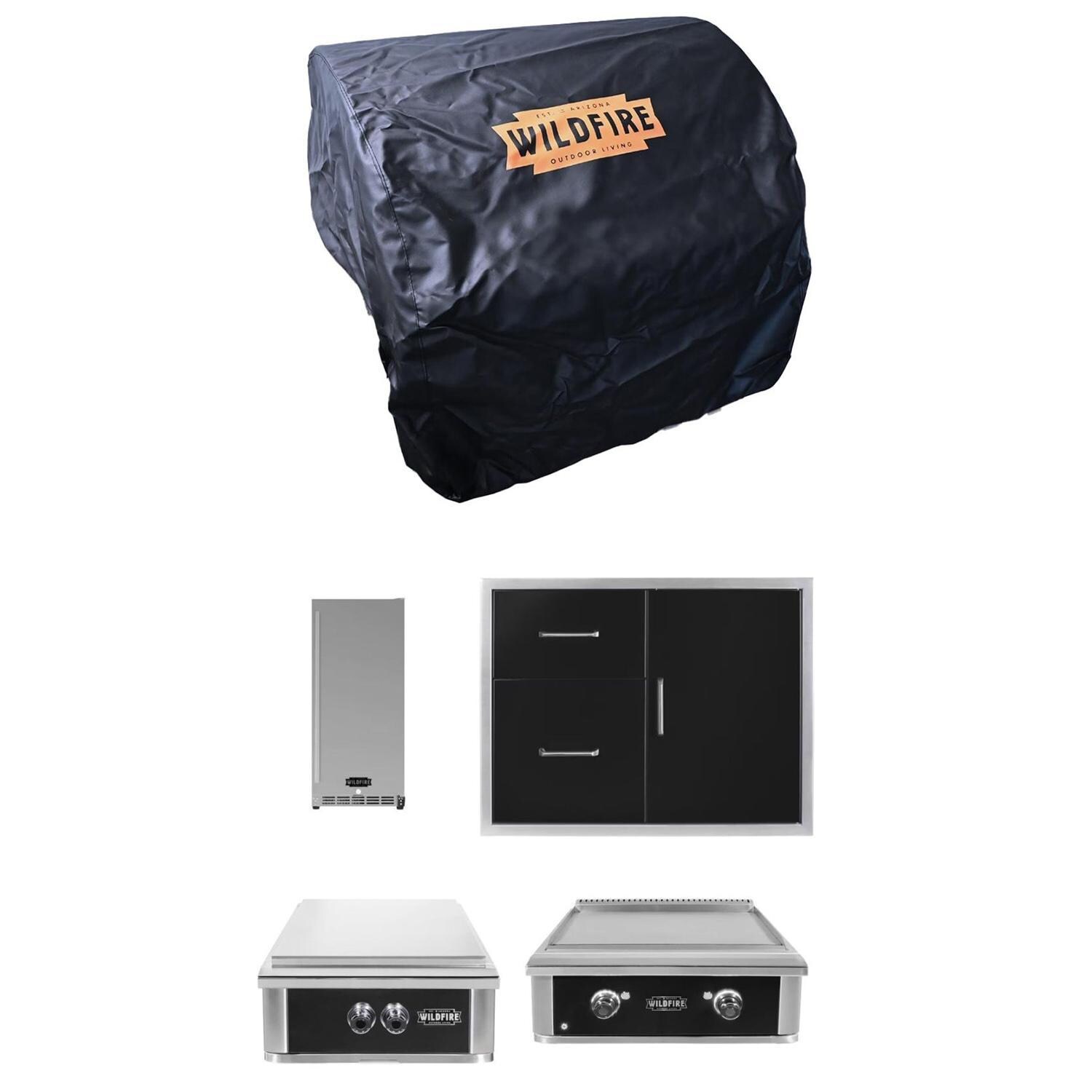 Wildfire WF-PRO30GRD-RH-NG 30 Inch Griddle Outdoor Kitchen Package w/Power Burner & 15 Inch Outdoor Rated Refrigerator - White Background thumbnail