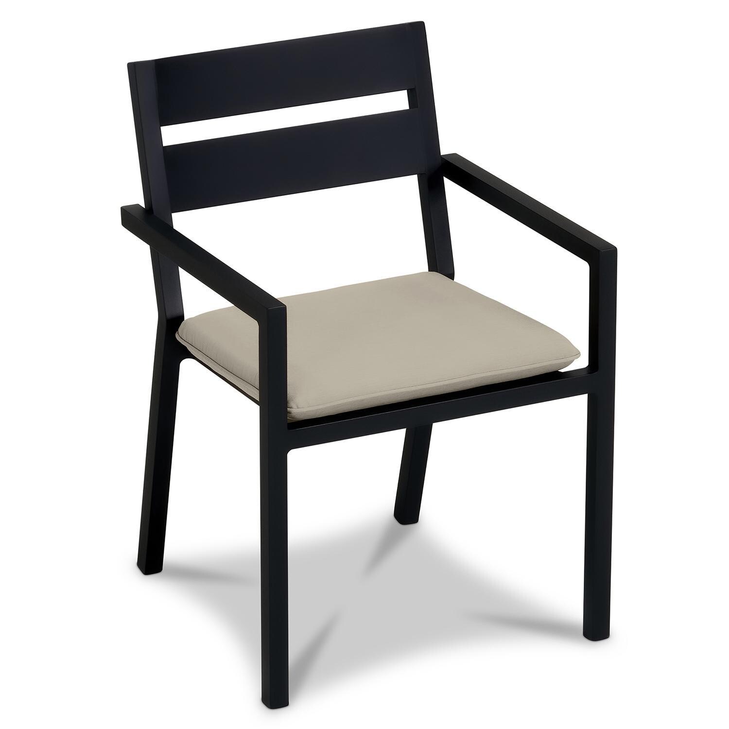 Calm Bay Aluminum Dining Arm Chair in Black/Heather Beige by Lakeview Outdoor Designs - White Background thumbnail